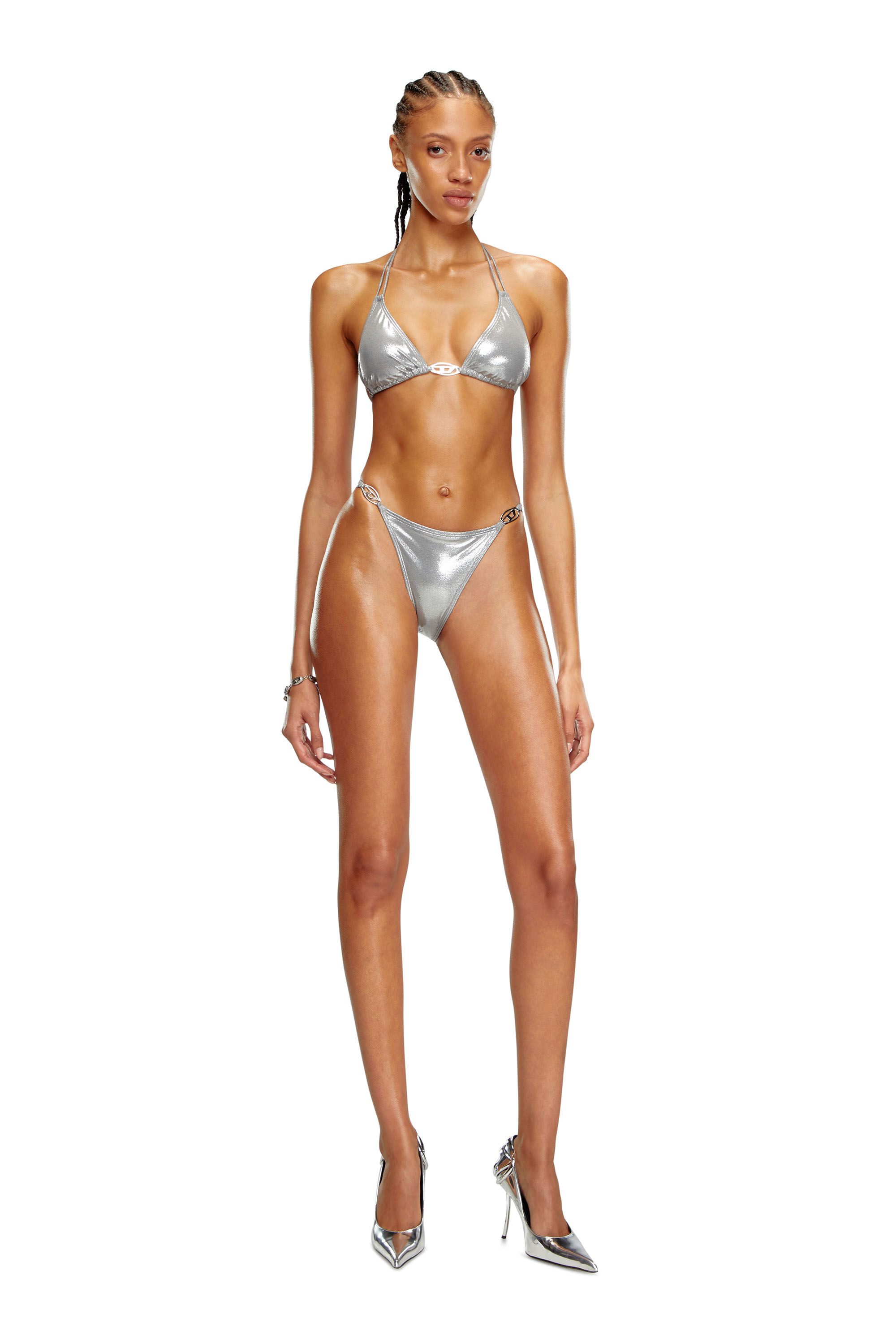 Diesel - BFB-SEES-O, Haut de bikini avec plaque Oval D Femme in Gris argenté - 2