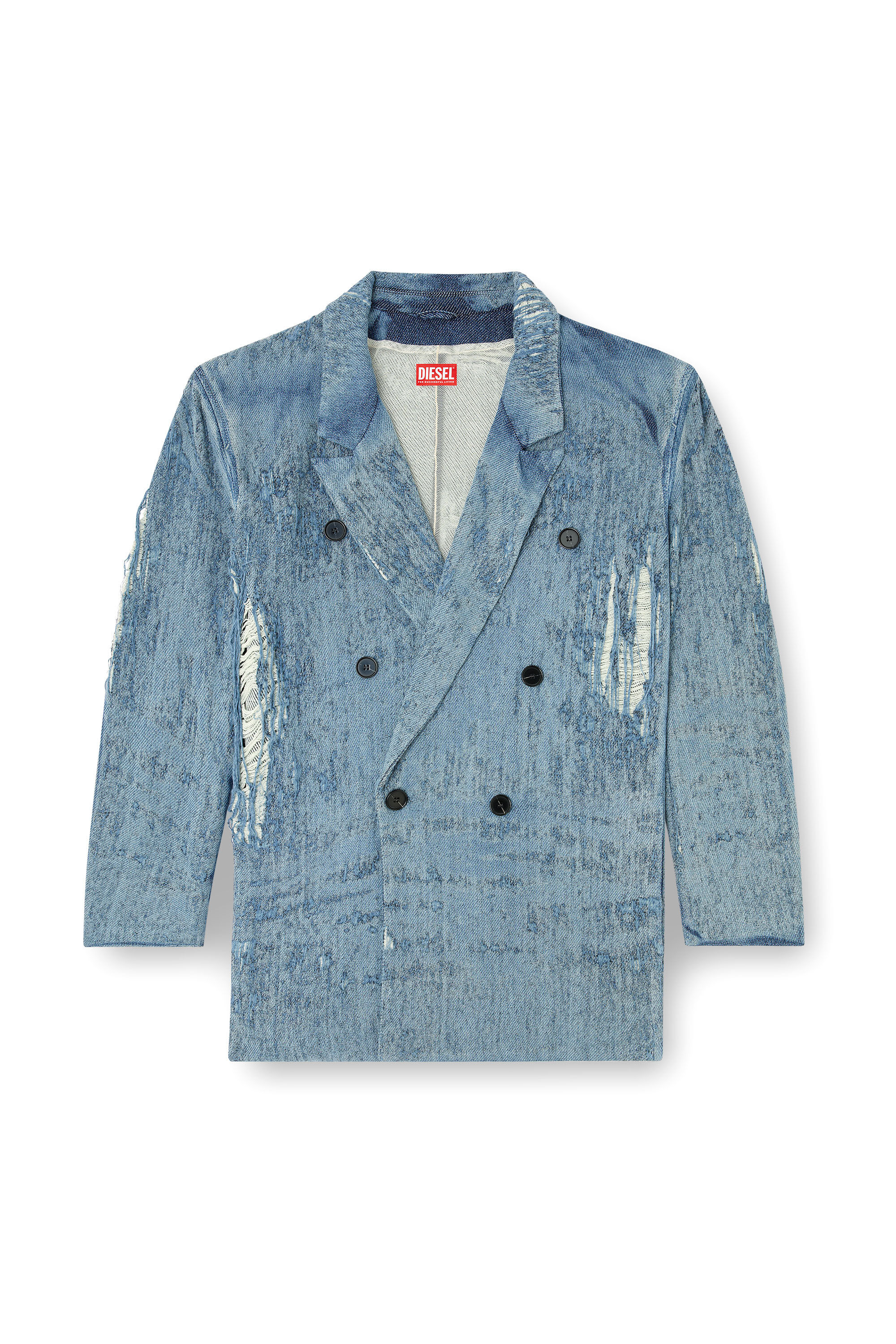 Diesel - D-PEKKA-FSG2, Blazer en denim jacquard ultra-destroyed Mixte in Bleu - 2