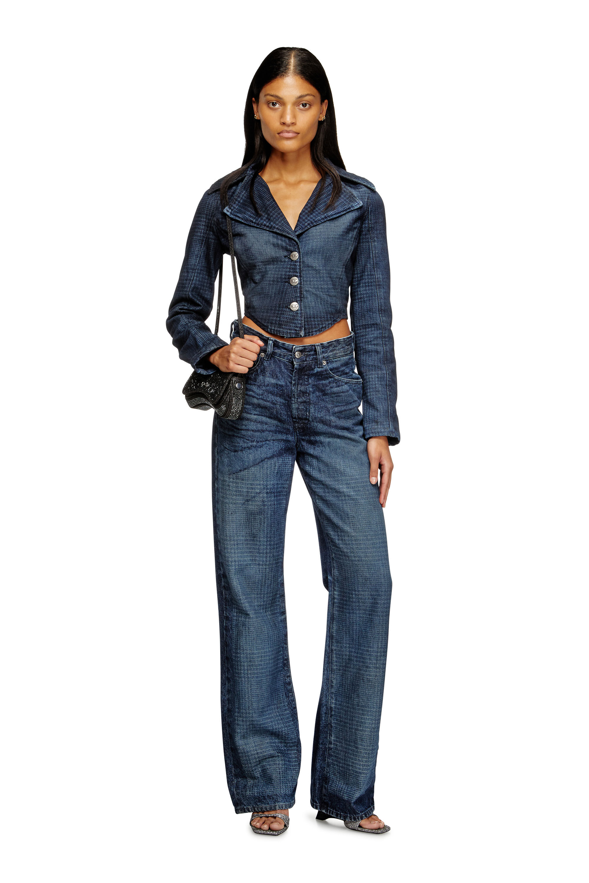 Diesel - DE-ALI-S, Veste courte en denim Prince de Galles Femme in Bleu - 1