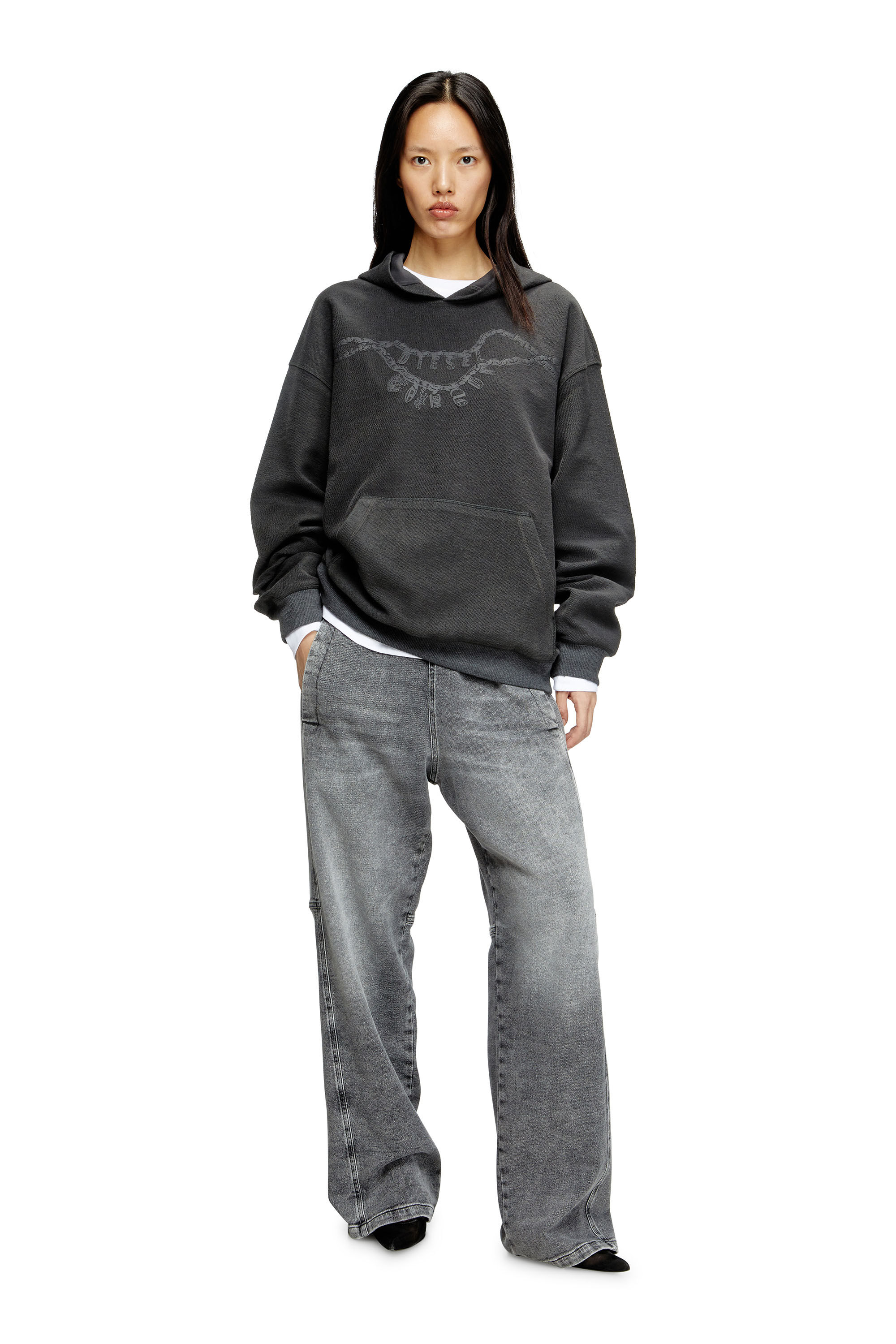 Diesel - S-BOXT-HOOD-HOSHI, Sweat-shirt à capuche avec imprimé collier à breloques Mixte in Gris - 6