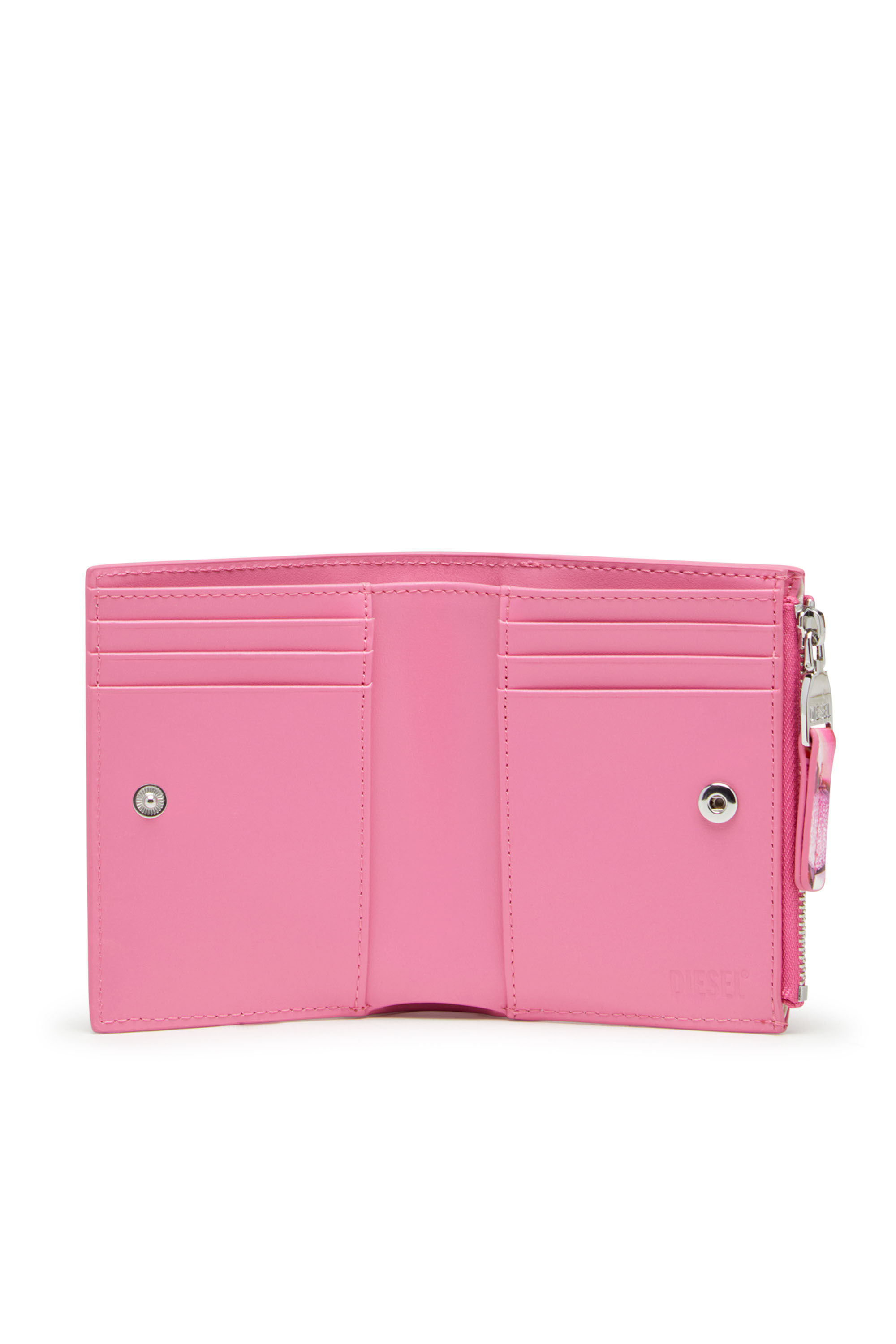 Diesel - PLAY BI-FOLD ZIP II, Petit portefeuille en PU brillant imprimé Femme in Rose - 3