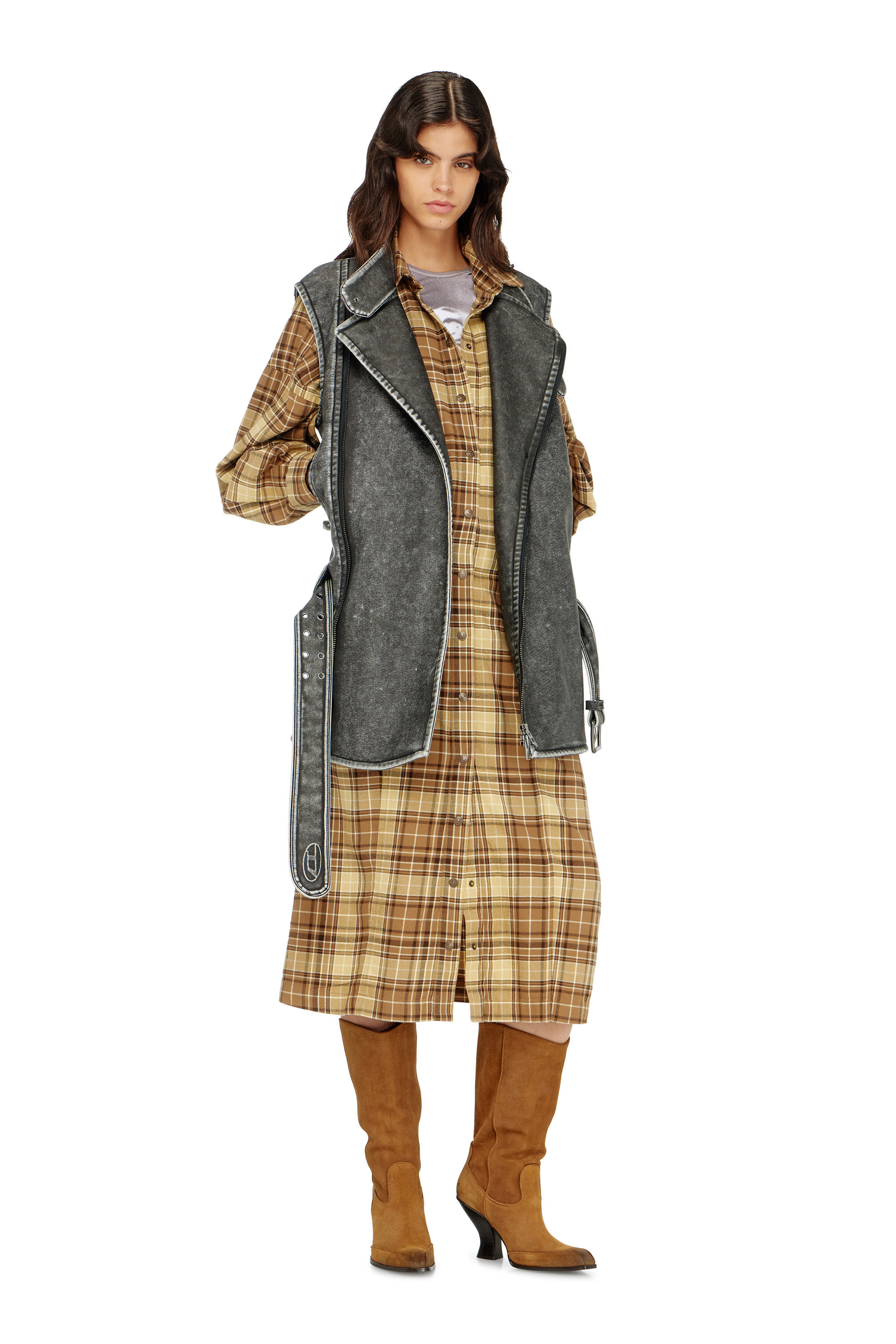 Diesel - D-EDALUS, Robe midi en flanelle &agrave; carreaux avec large ceinture Femme in ToBeDefined - 1