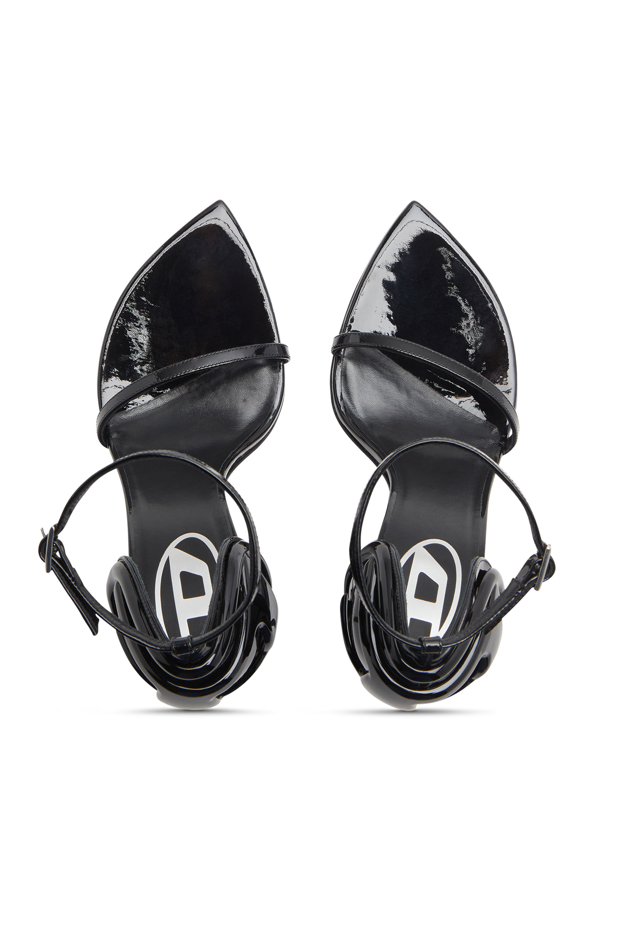 Diesel - D-TEN&HALF SANDAL, D-Ten&Half-Sandale à talon aiguille en cuir verni et satin Femme in Noir - 5