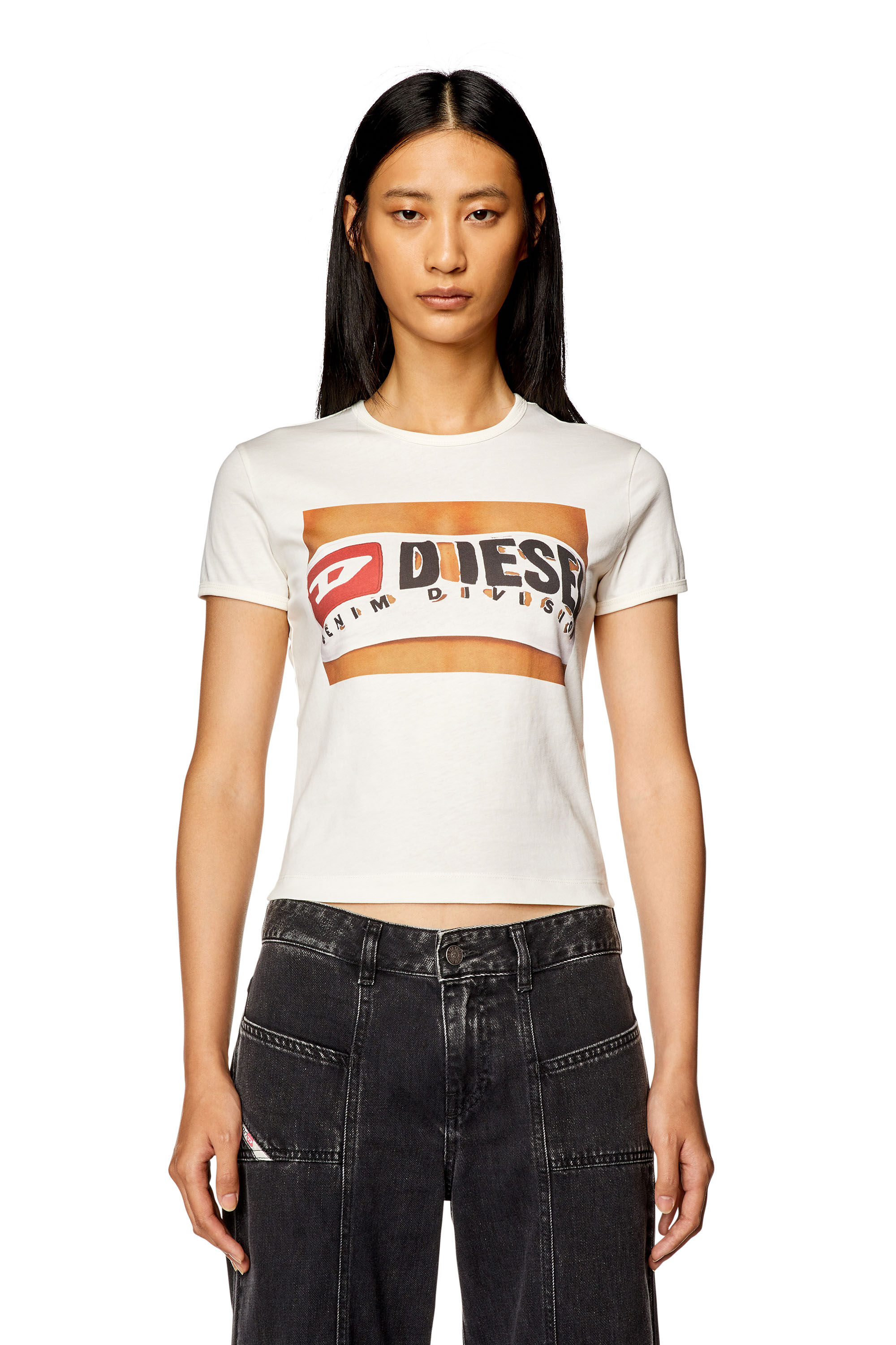 Diesel - T-UNCUTIE-LONG-N17, T-shirt avec imprimé bandeau Diesel Femme in Blanc - 2