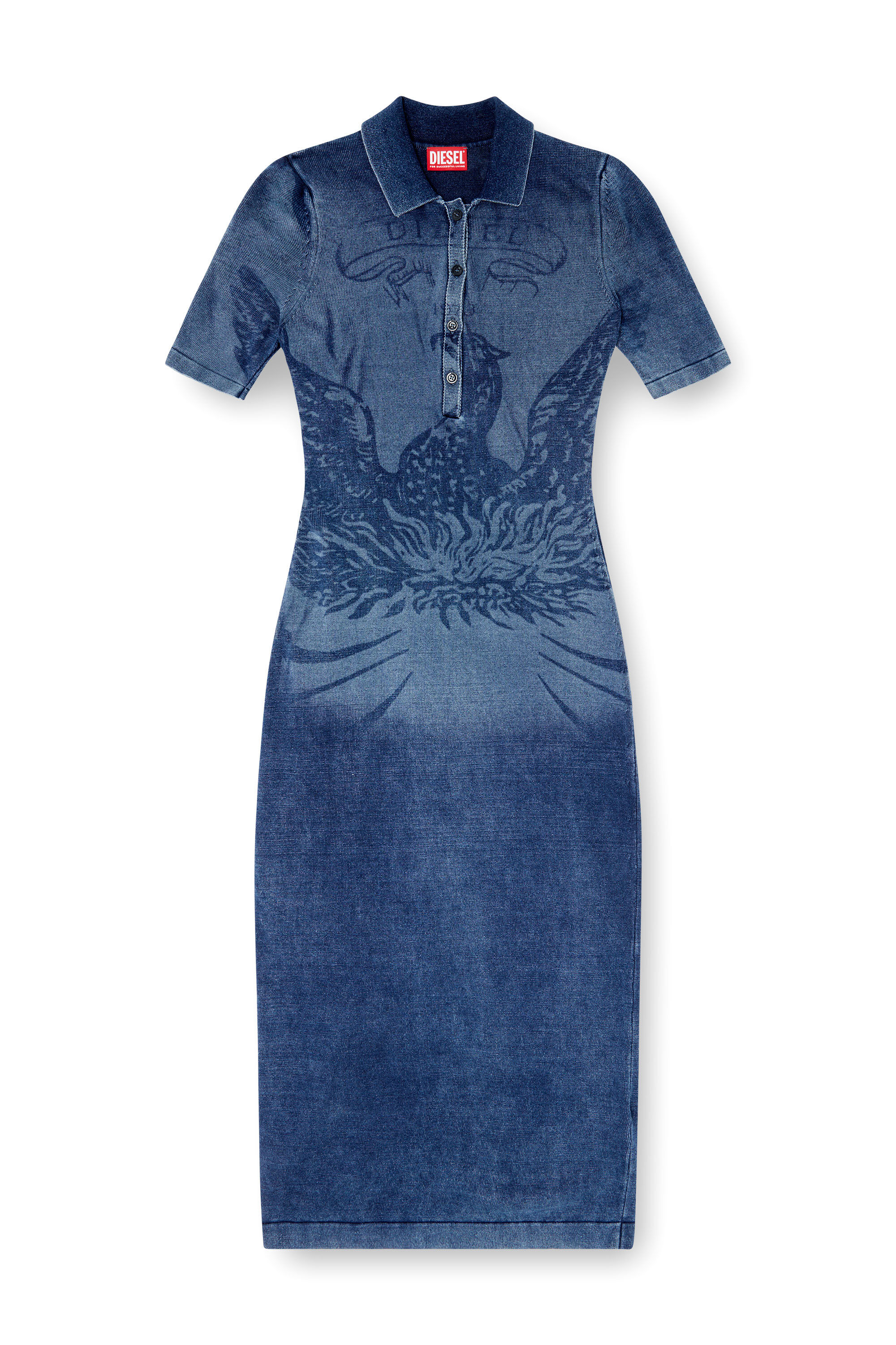 Diesel - M-FENNY-DRS, Robe polo midi en maille effet denim Femme in Bleu - 2