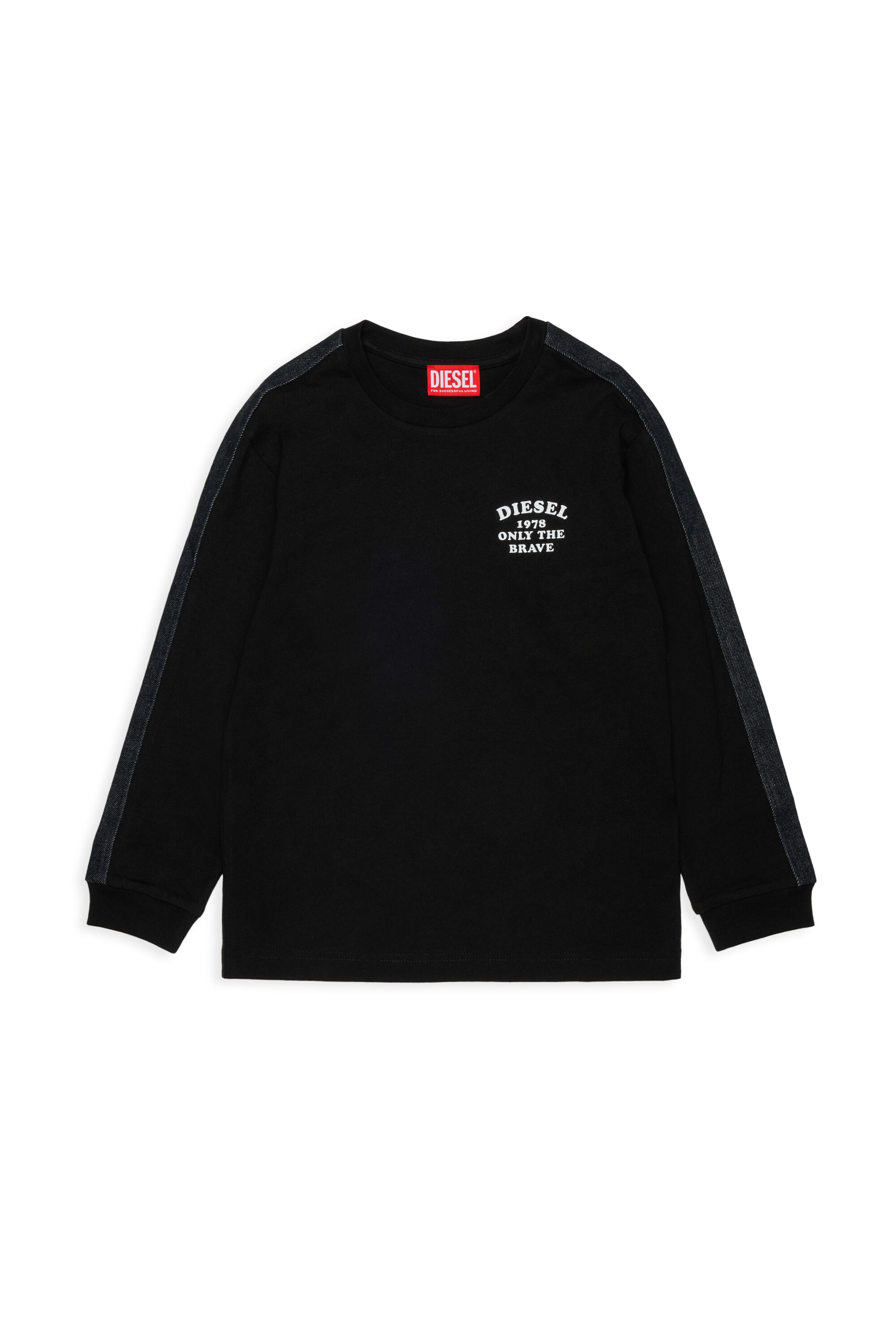 Diesel - TEAN OVER, T-shirt &agrave; manches longues avec logo et bandes contrast&eacute;es Homme in Noir - 1