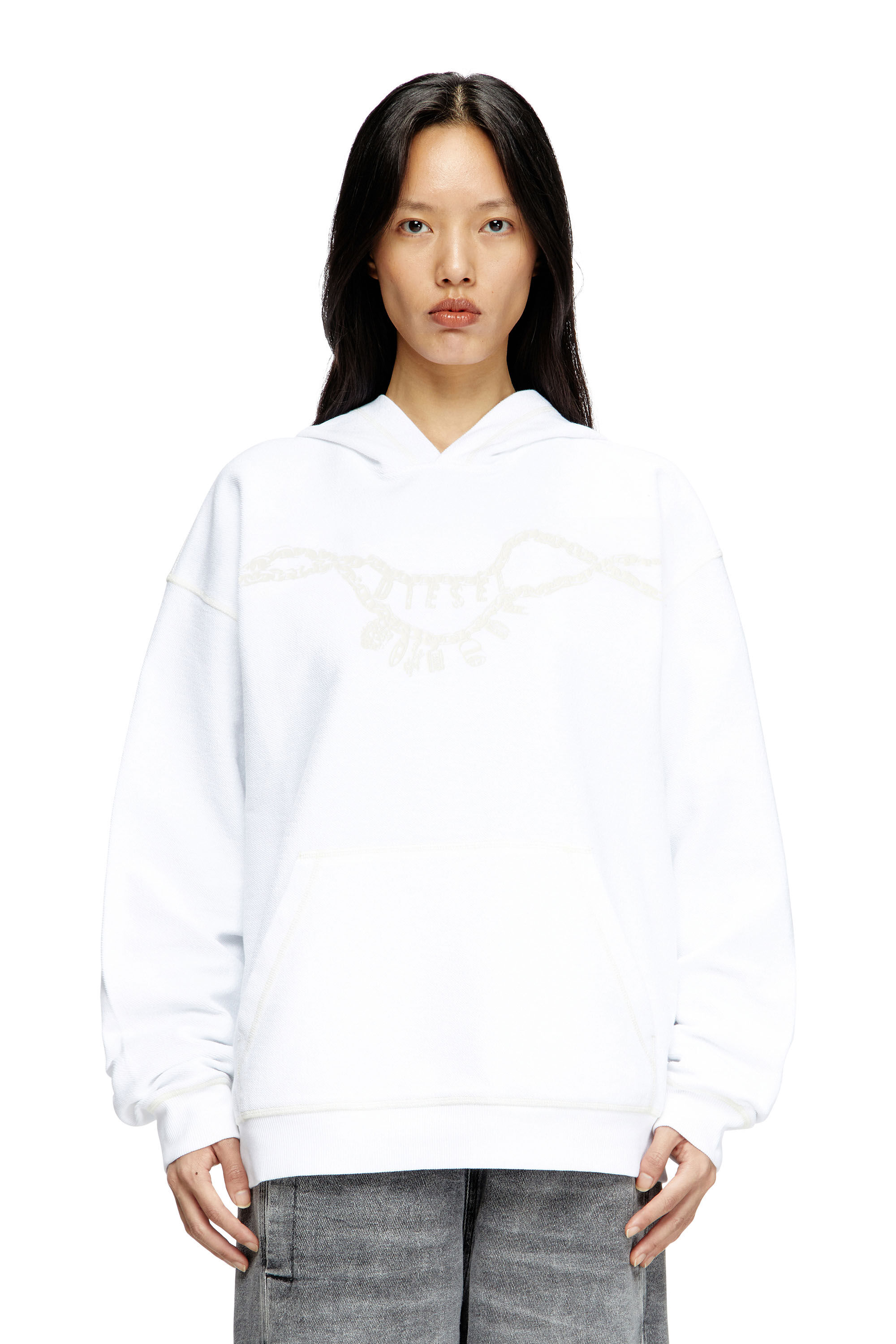 Diesel - S-BOXT-HOOD-HOSHI, Sweat-shirt à capuche avec imprimé collier à breloques Mixte in Blanc - 5
