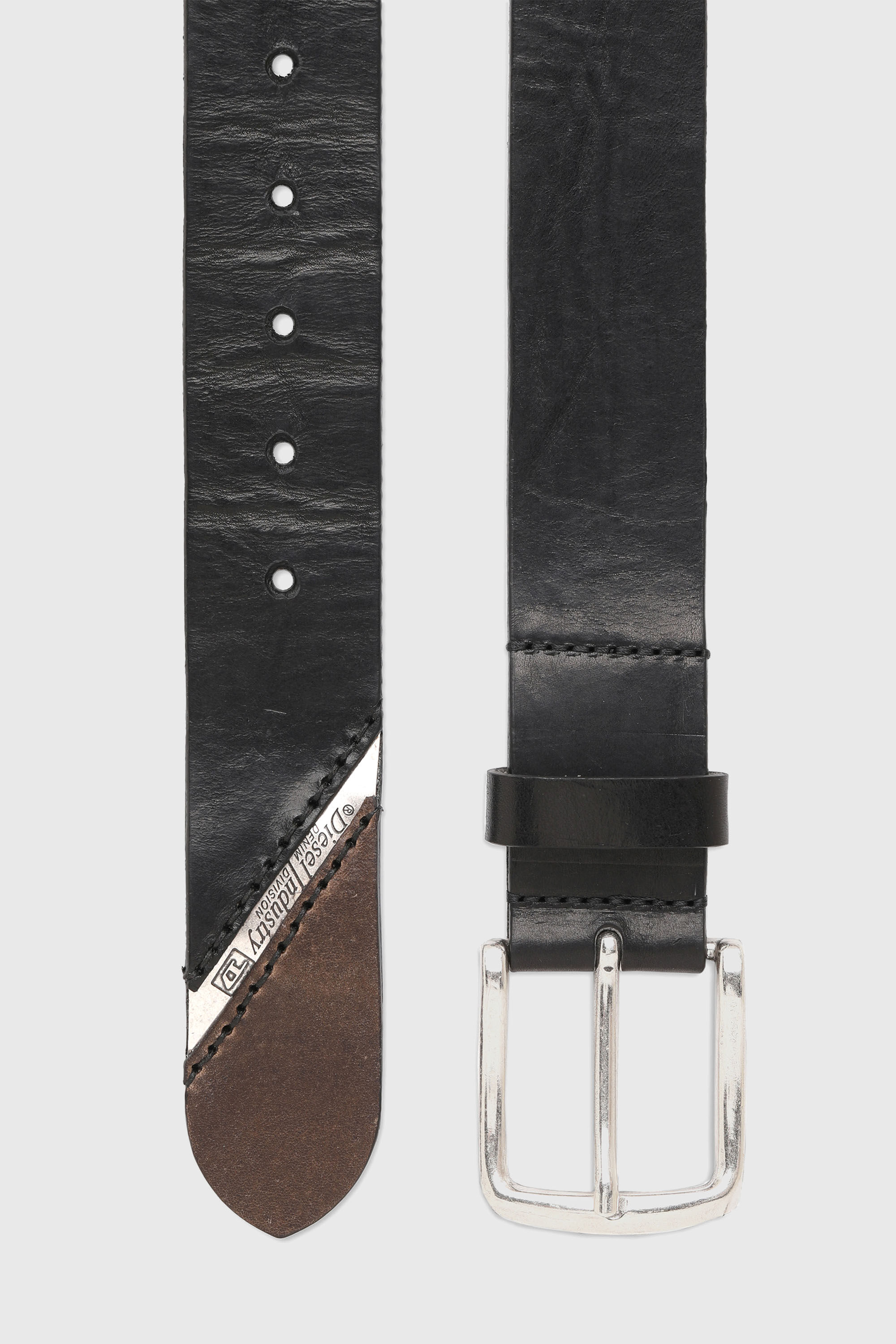 Diesel - B-LINE, Ceinture 3.9 cm en cuir trait&eacute; avec logo diesel Homme in Noir - 3