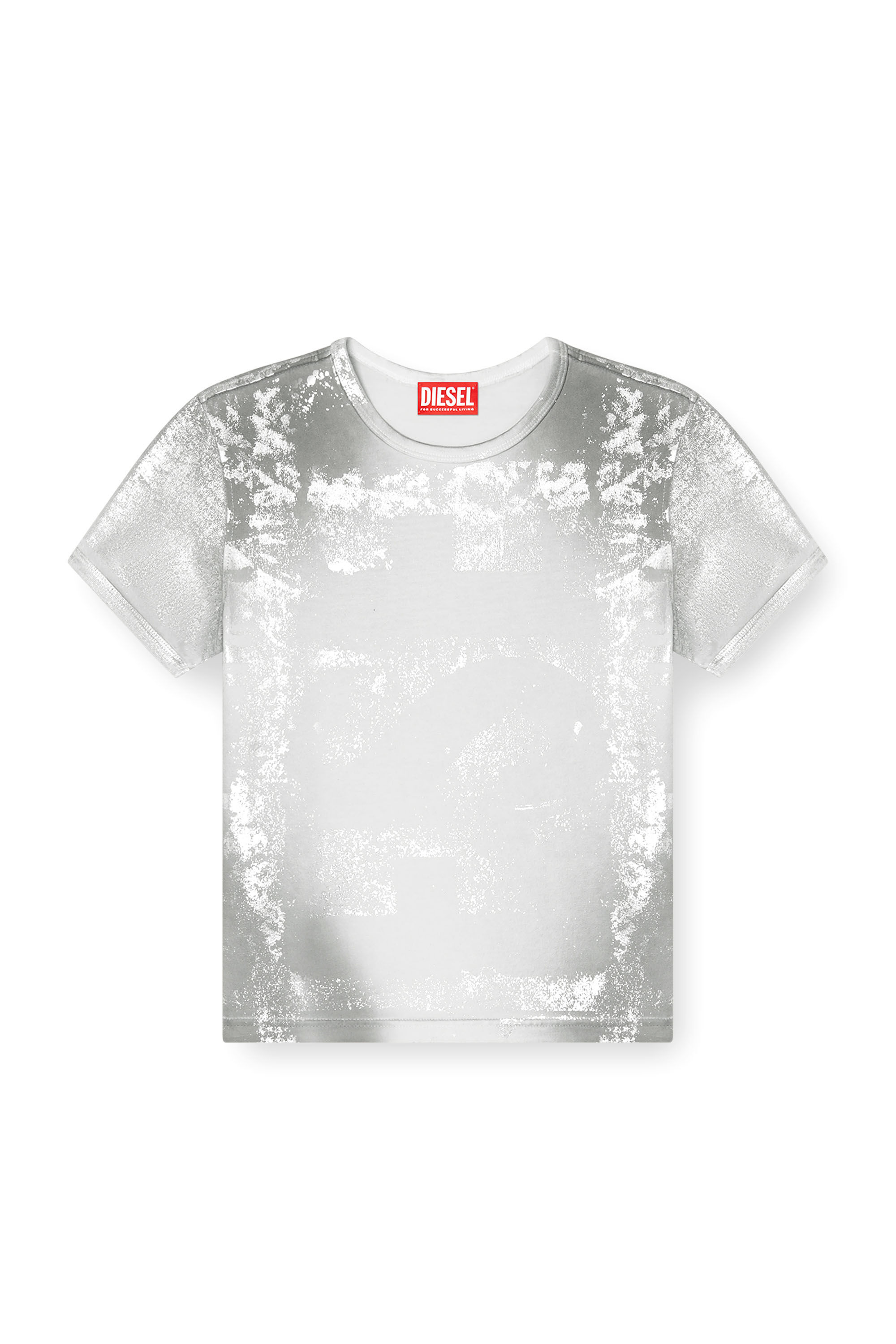 Diesel - T-UNCUTIE-LONG-Q5, T-shirt à logo avec effets métallisés Femme in Gris argenté - 2