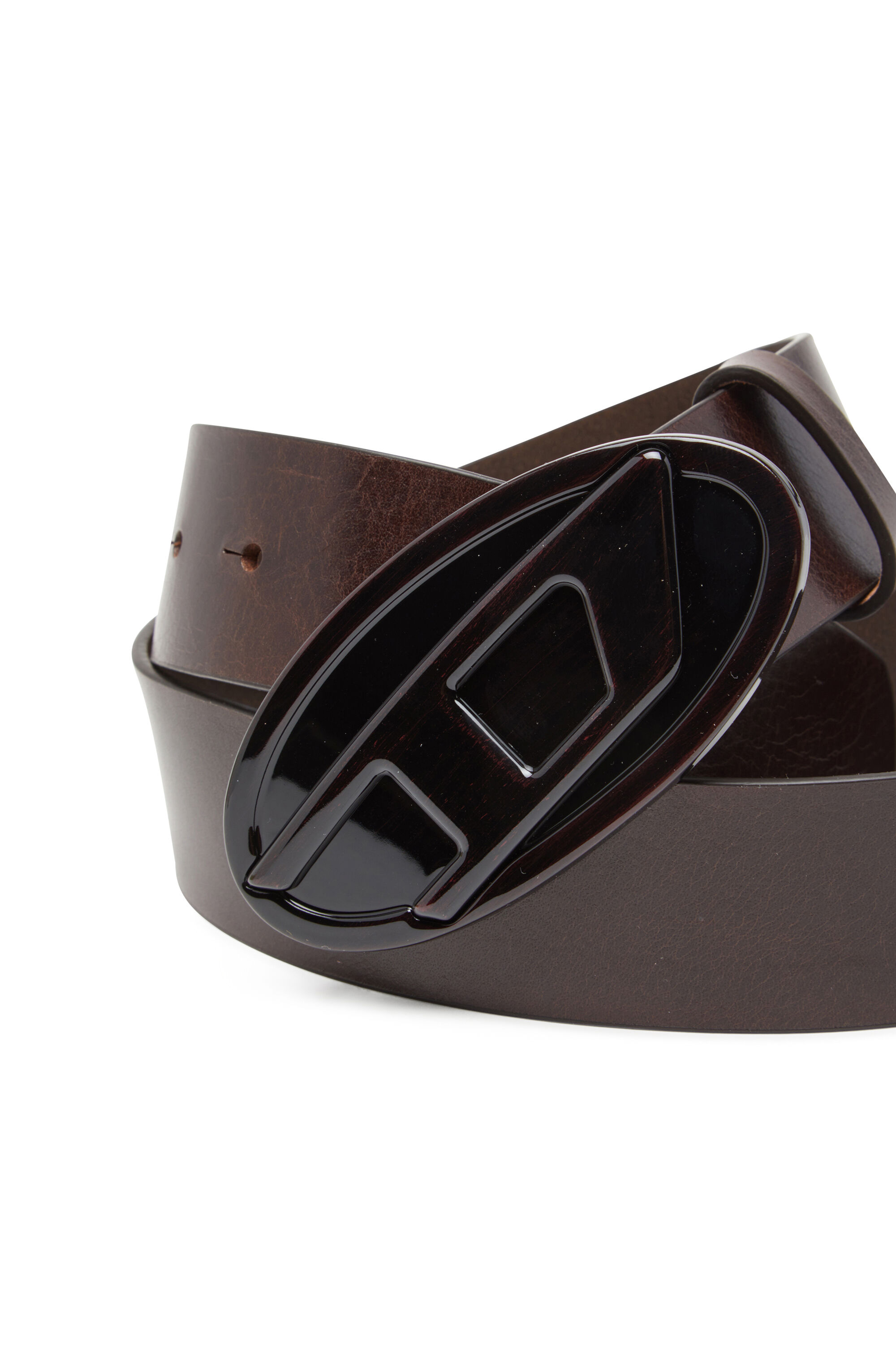 Diesel - B-1DR 2.0, Ceinture en cuir de 4 cm avec boucle Oval D scintillante Femme in Marron - 3