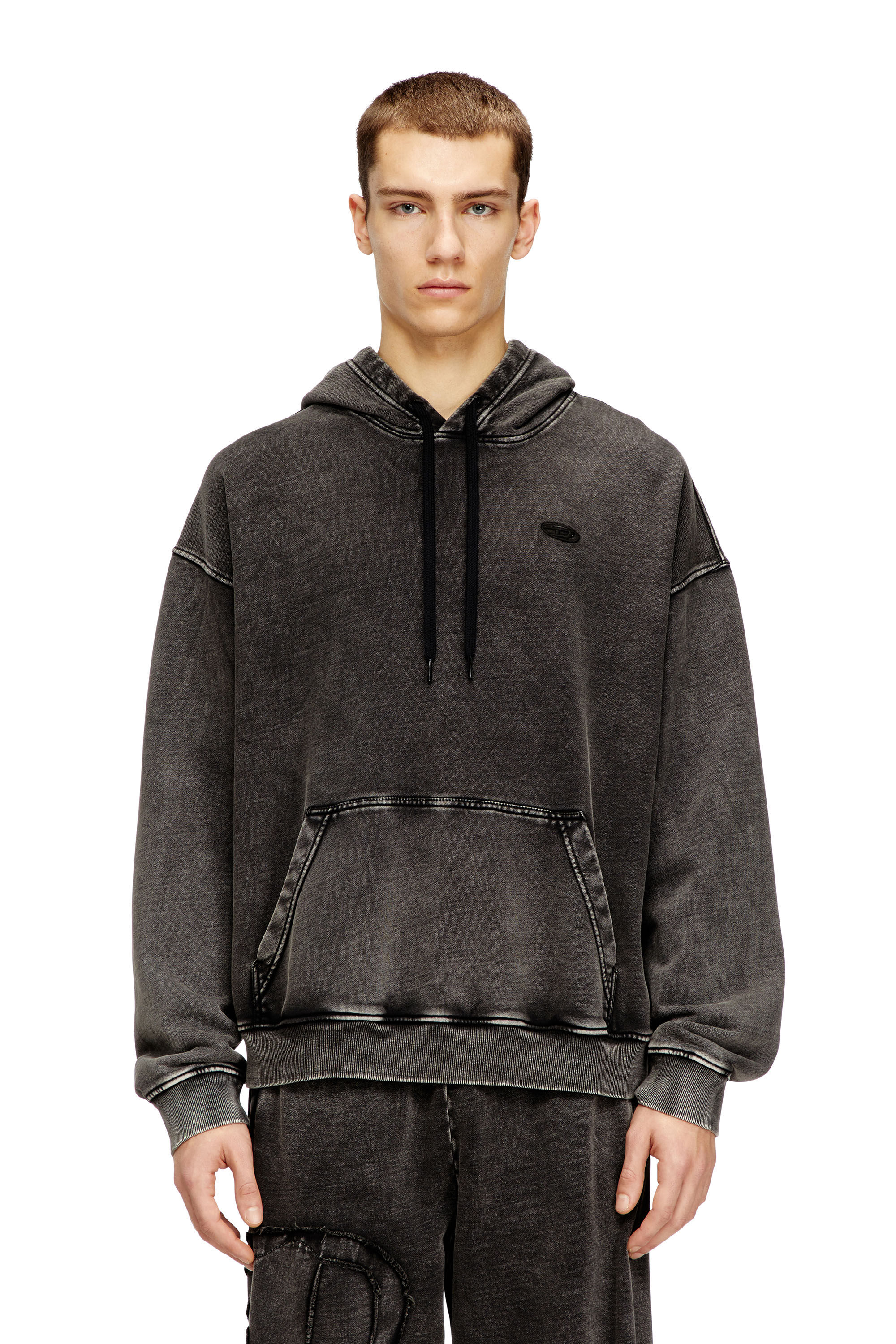Diesel - S-BOXT-HOOD-DEN, Sweat à dos patchwork coupé brut Homme in Gris - 3