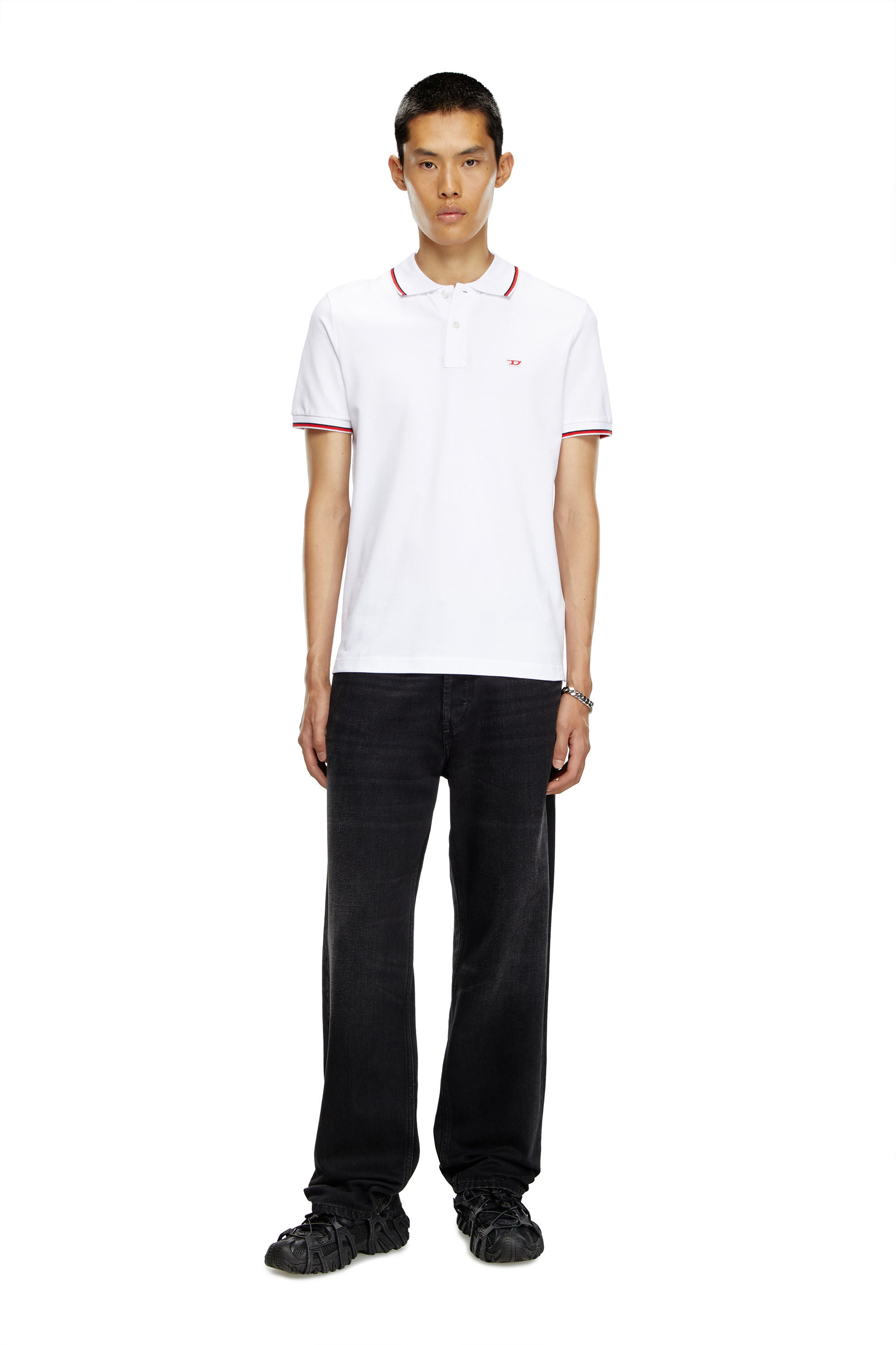 Diesel - T-SMITH-D, Homme Polo avec finitions rayées in Blanc - Image 1
