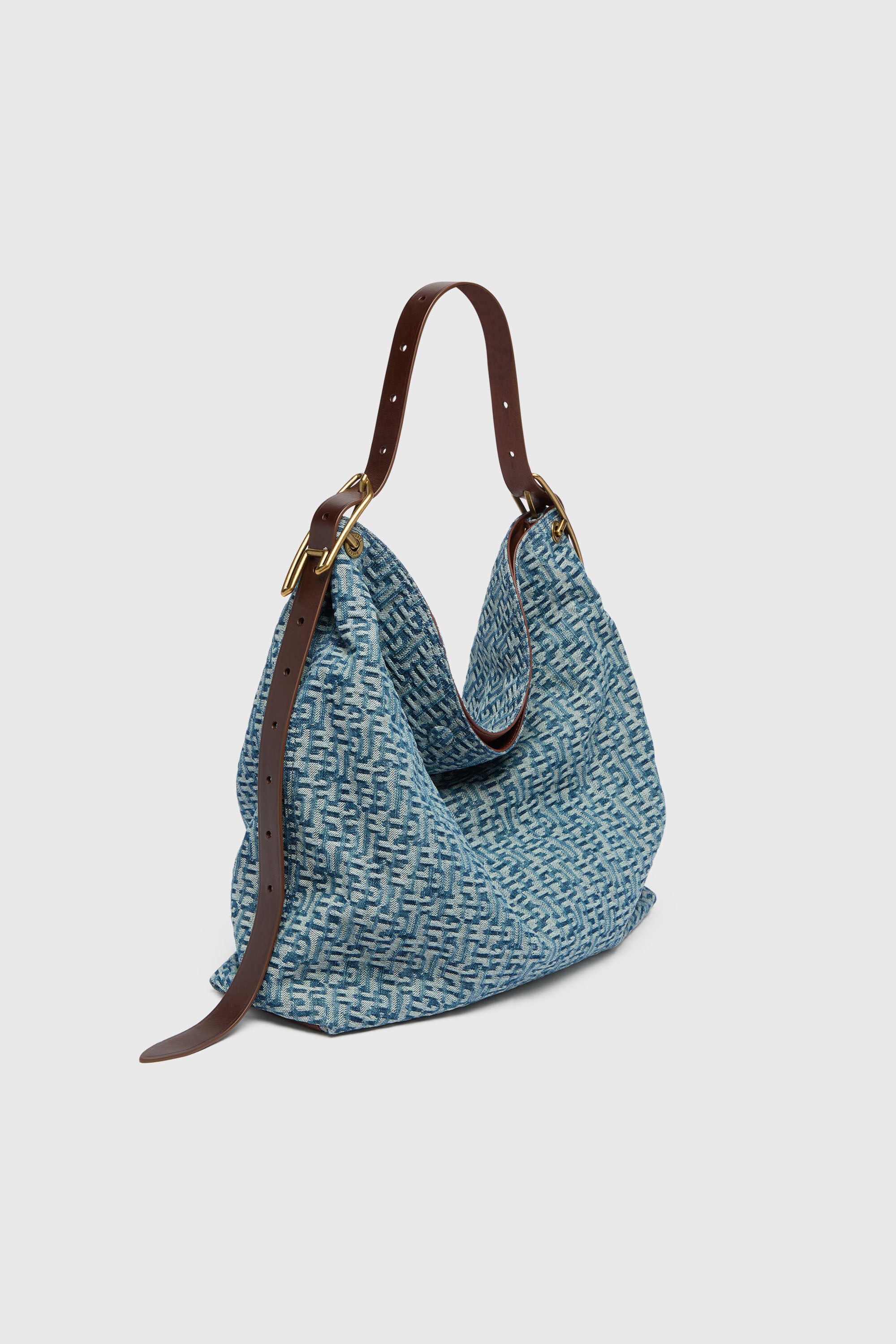 Diesel - D-LINE HOBO L, D-Line Sac hobo en denim monogramm&eacute; Femme in Bleu - 4