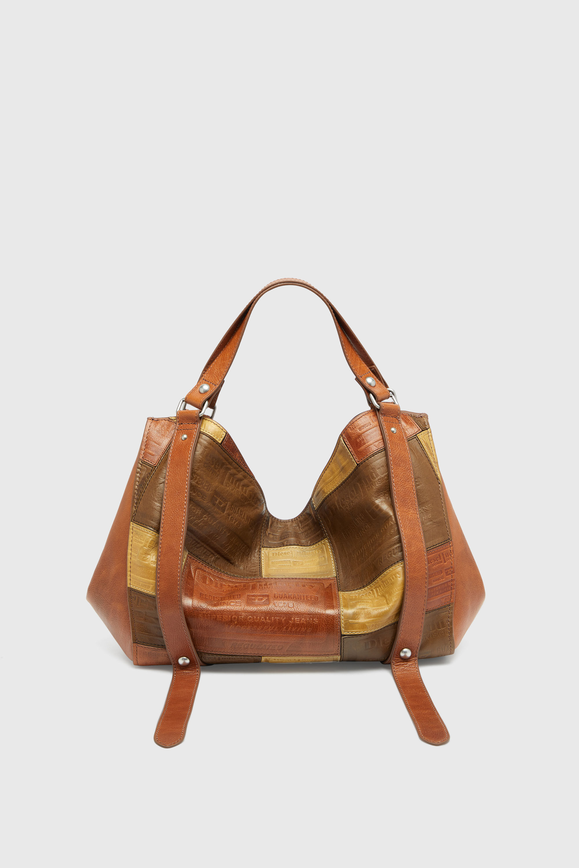 Diesel - D-ONE TOPHANDLE M, D-One-Sac medium &agrave; poign&eacute;e sup&eacute;rieure en cuir patchwork Mixte in Marron - 3