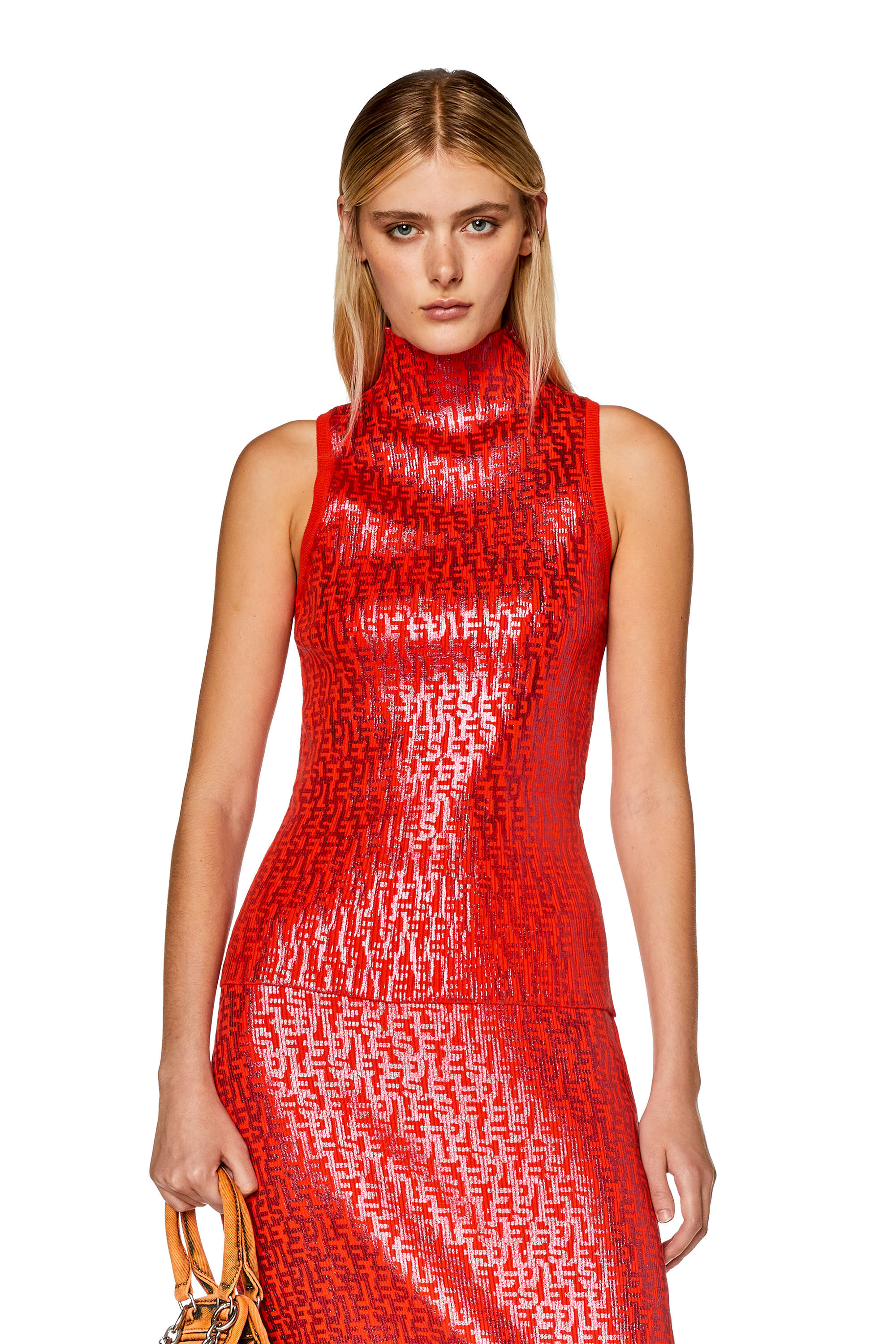 Diesel - M-EGEO, Débardeur avec imprimé monogram métallisé Femme in Rouge - 3