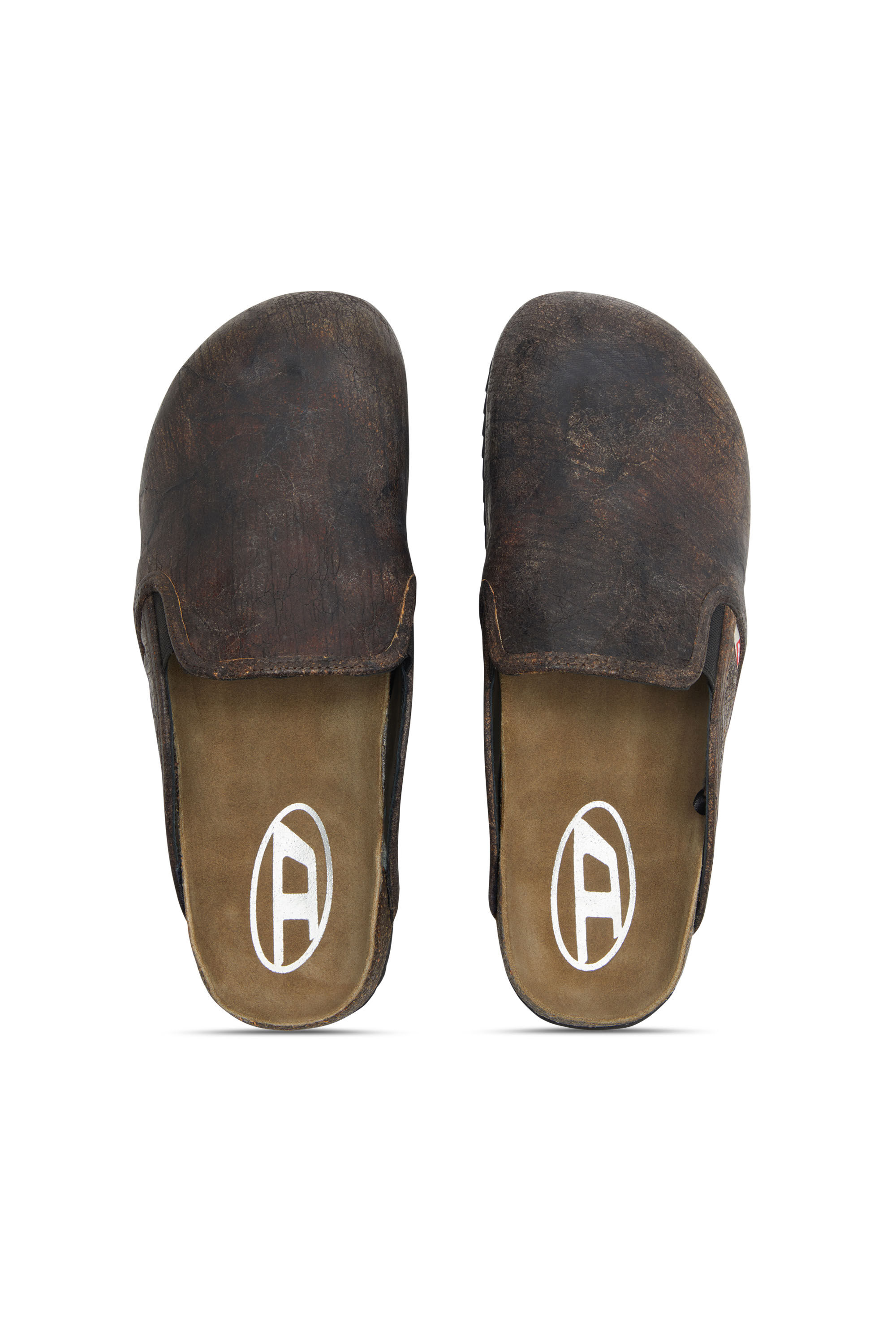 Diesel - D-WOODSTOCK SLIP-ON, D-Woodstock-Sabots en daim à effet craquelé Homme in Marron - 4