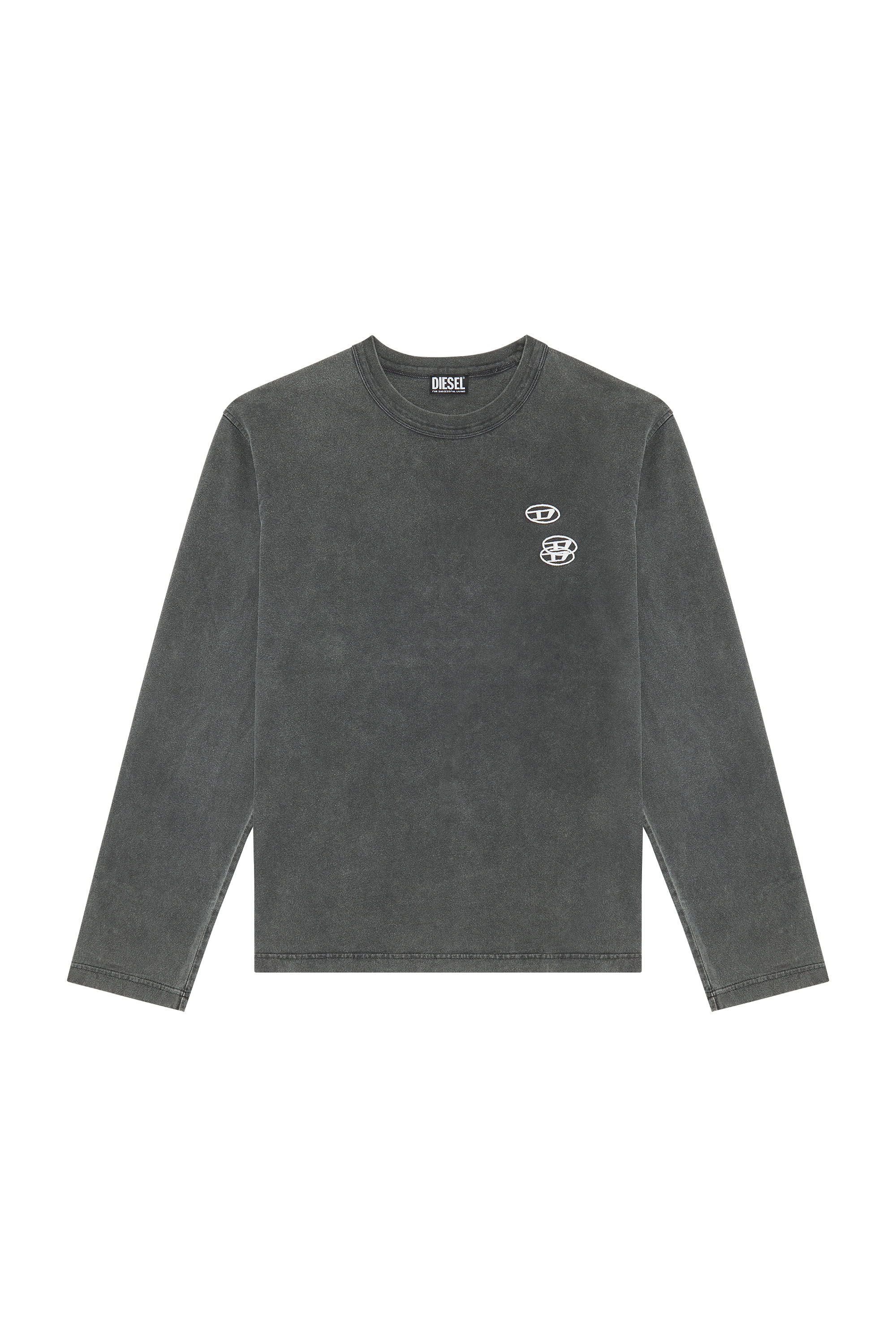 Diesel - T-CRANE-LS-SLITS, T-shirt avec triple logo brodé Homme in Noir - 2
