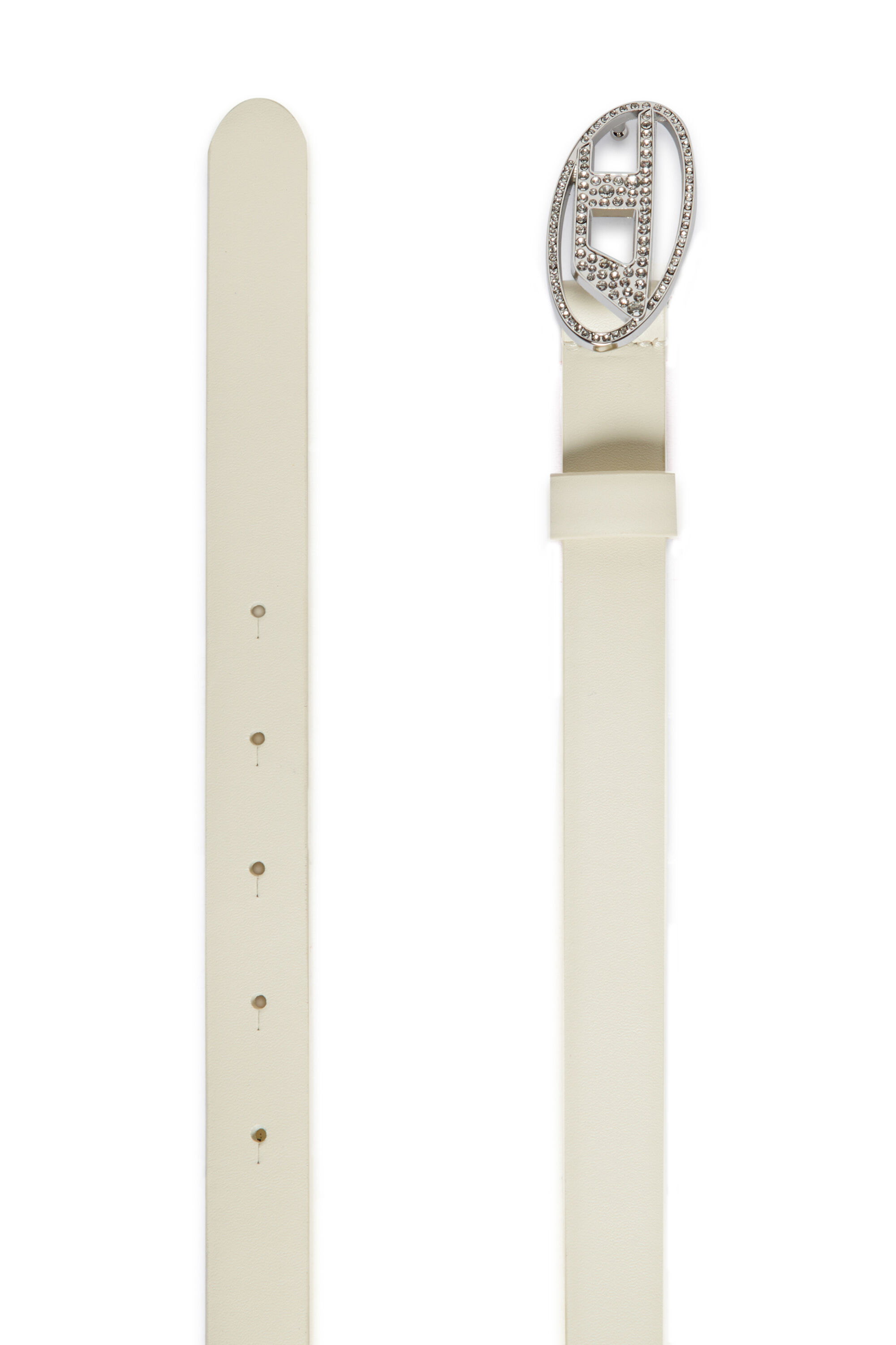 Diesel - B1DRCRYSTAL, Woman's 2cm leather belt with jewel buckle in White - 2