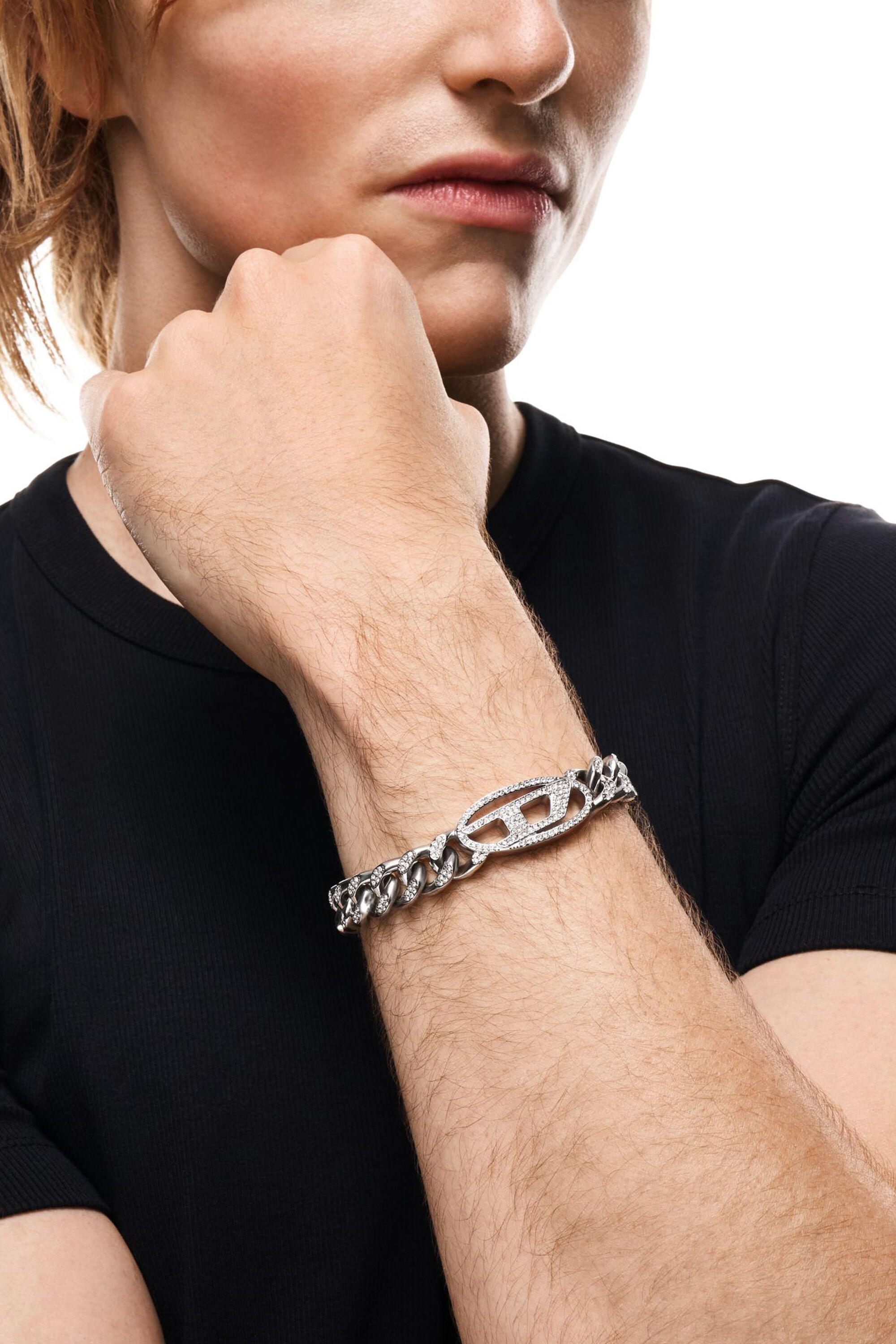 Diesel - DX1707040 JEWELLERY, Bracelet cha&icirc;ne en acier inoxydable oval D avec glitz Mixte in Gris argent&eacute; - 5