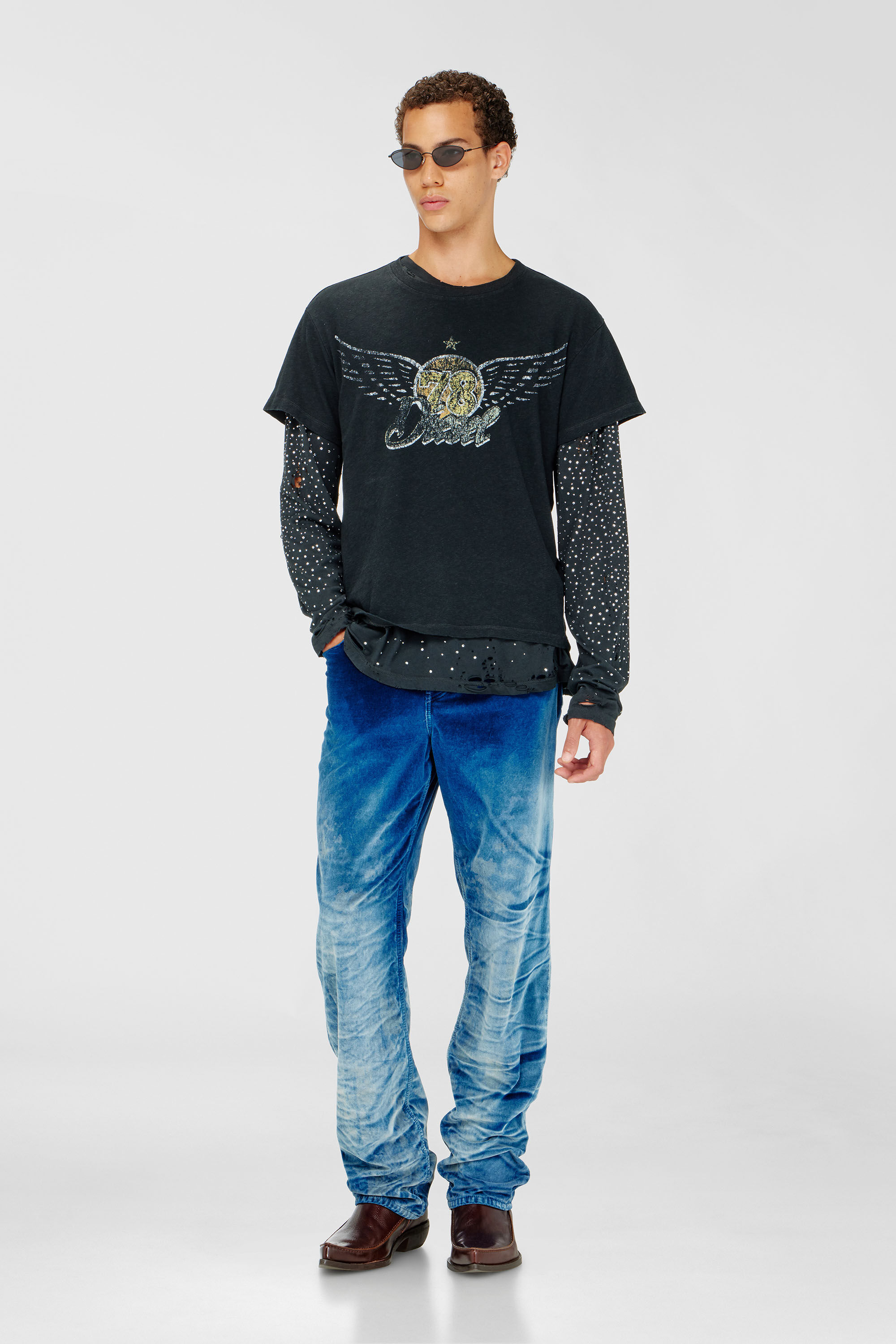 Diesel - T-GERIO-A, T-shirt en coton-chanvre avec motif concert Homme in Noir - 1