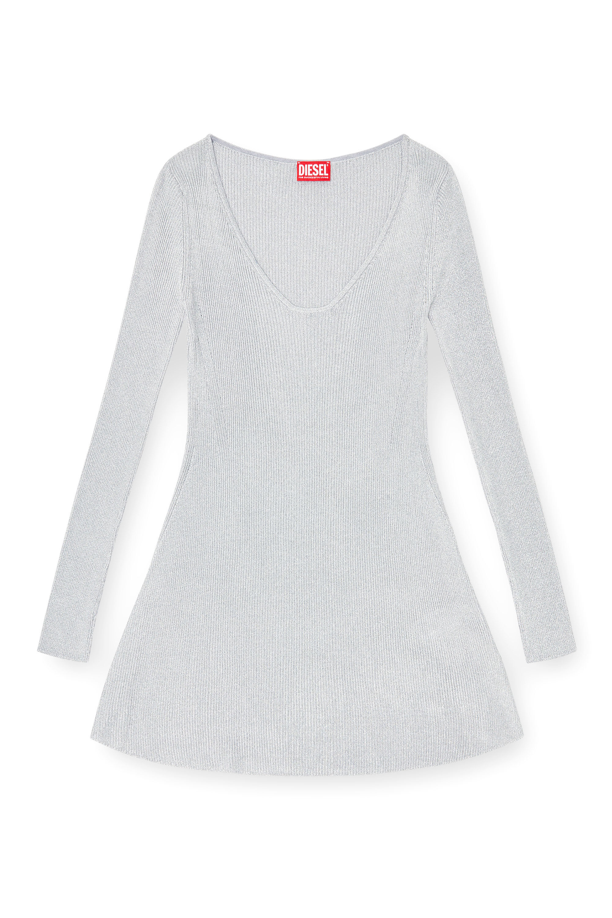 Diesel - M-DALILA, Robe courte en maille c&ocirc;tel&eacute;e m&eacute;tallis&eacute;e Femme in Gris - 2
