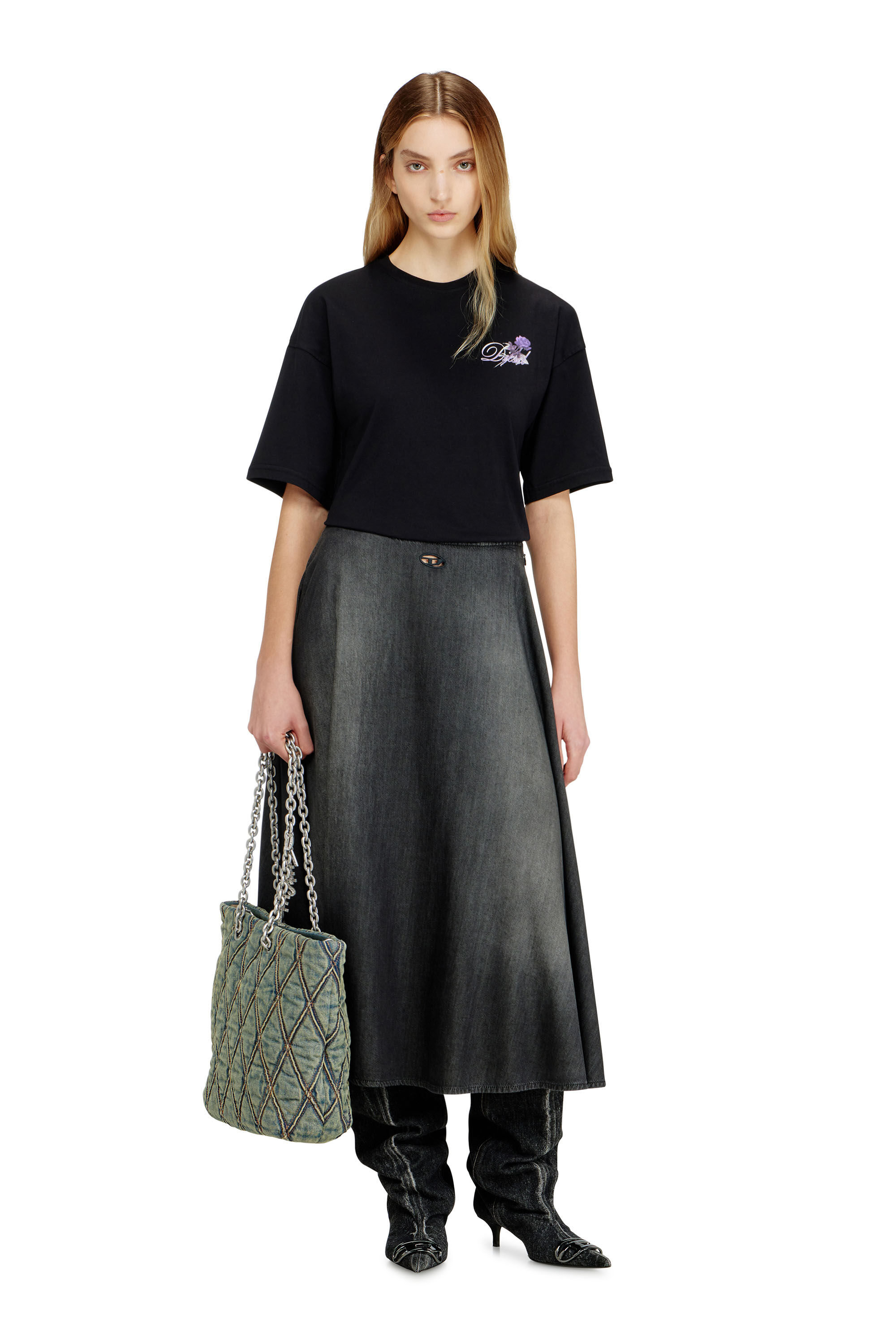 Diesel - CHARM-D SHOPPER M, Charm-D-Sac tote en denim matelass&eacute; Femme in Bleu - 1