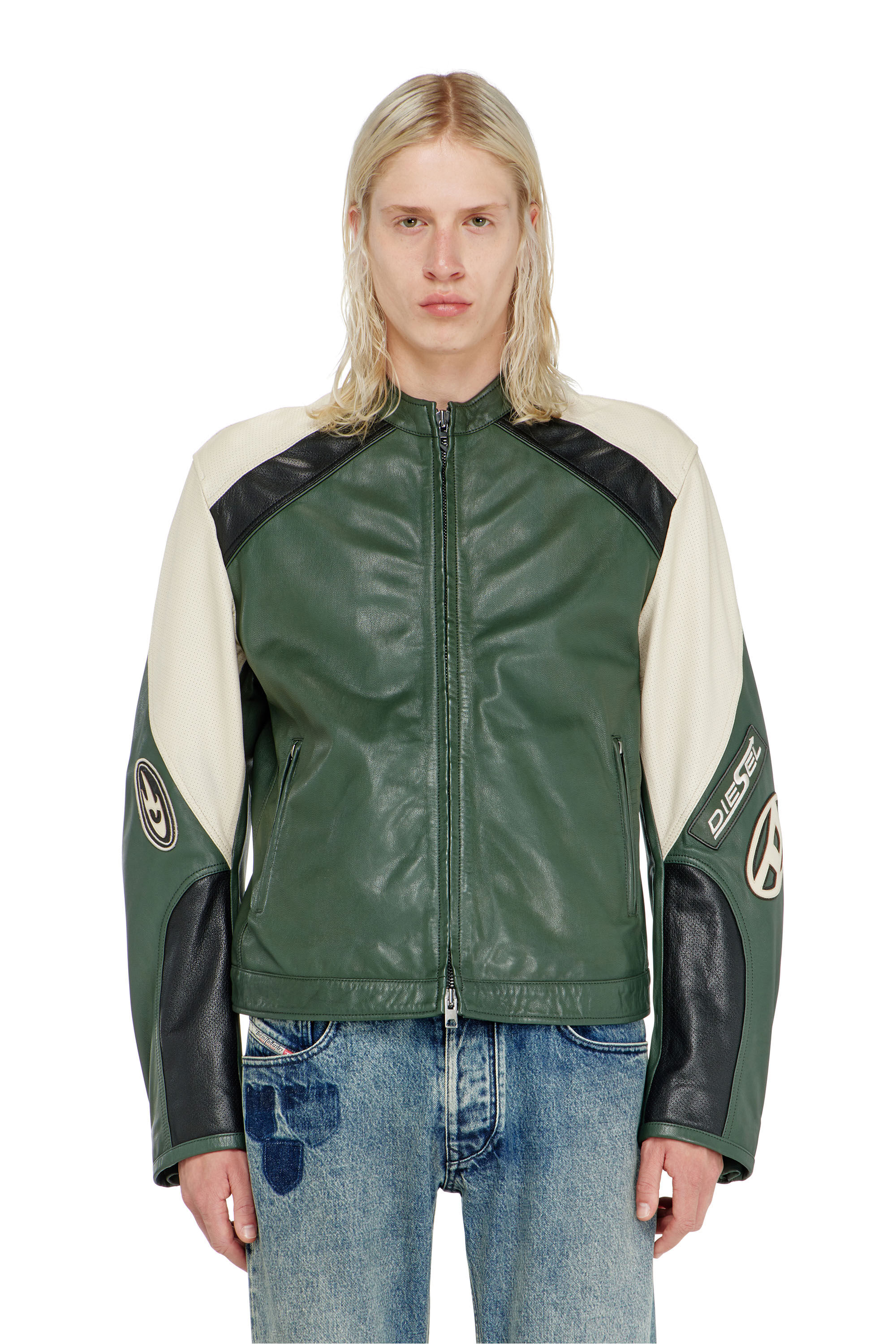 Diesel - L-AHTI, Veste biker en cuir perfor&eacute; bicolore Homme in ToBeDefined - 5