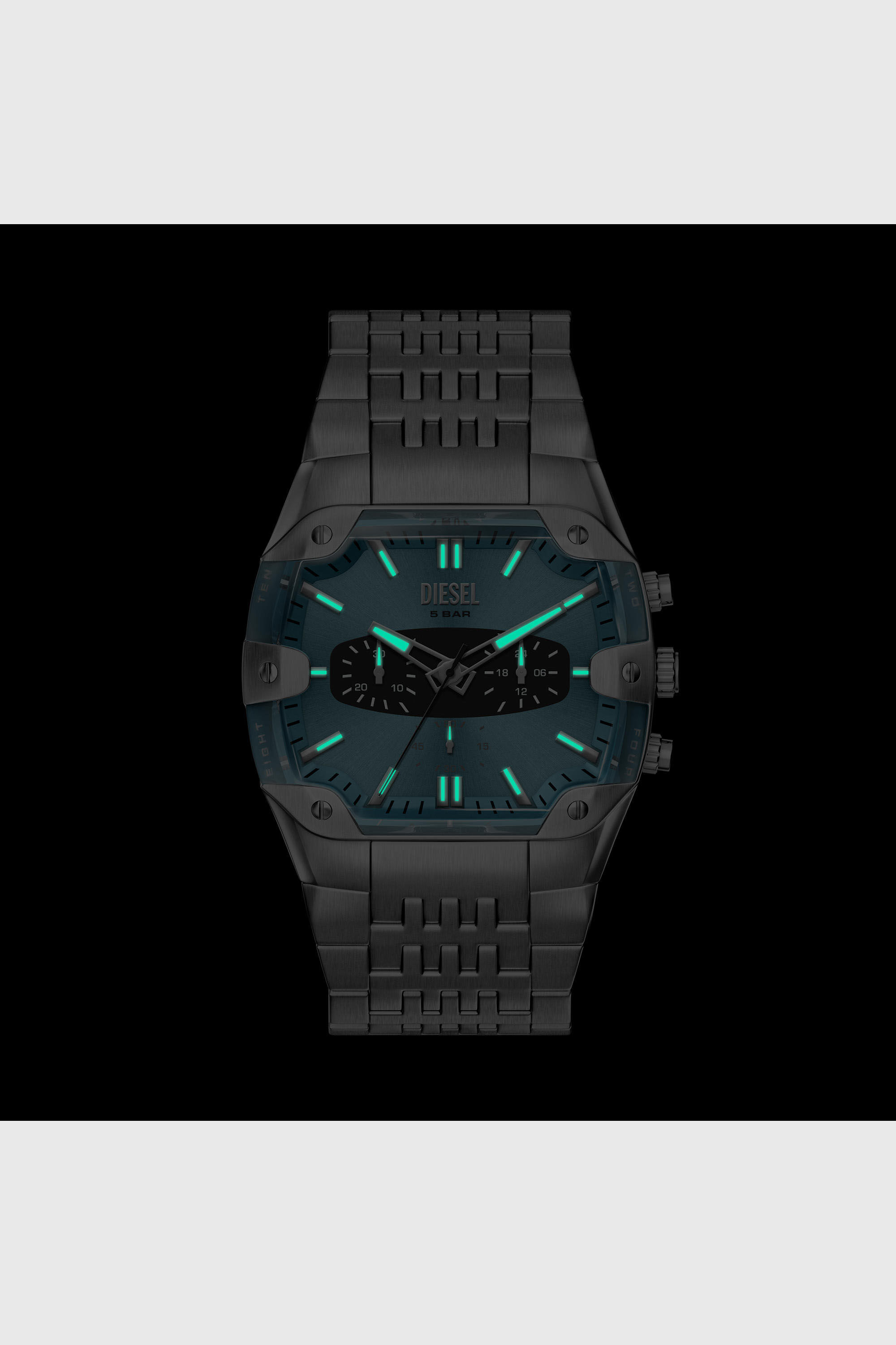 Diesel - DZ4725 WATCH, Montre Spiked Cushion en acier inoxydable Homme in Gris argent&eacute; - 6