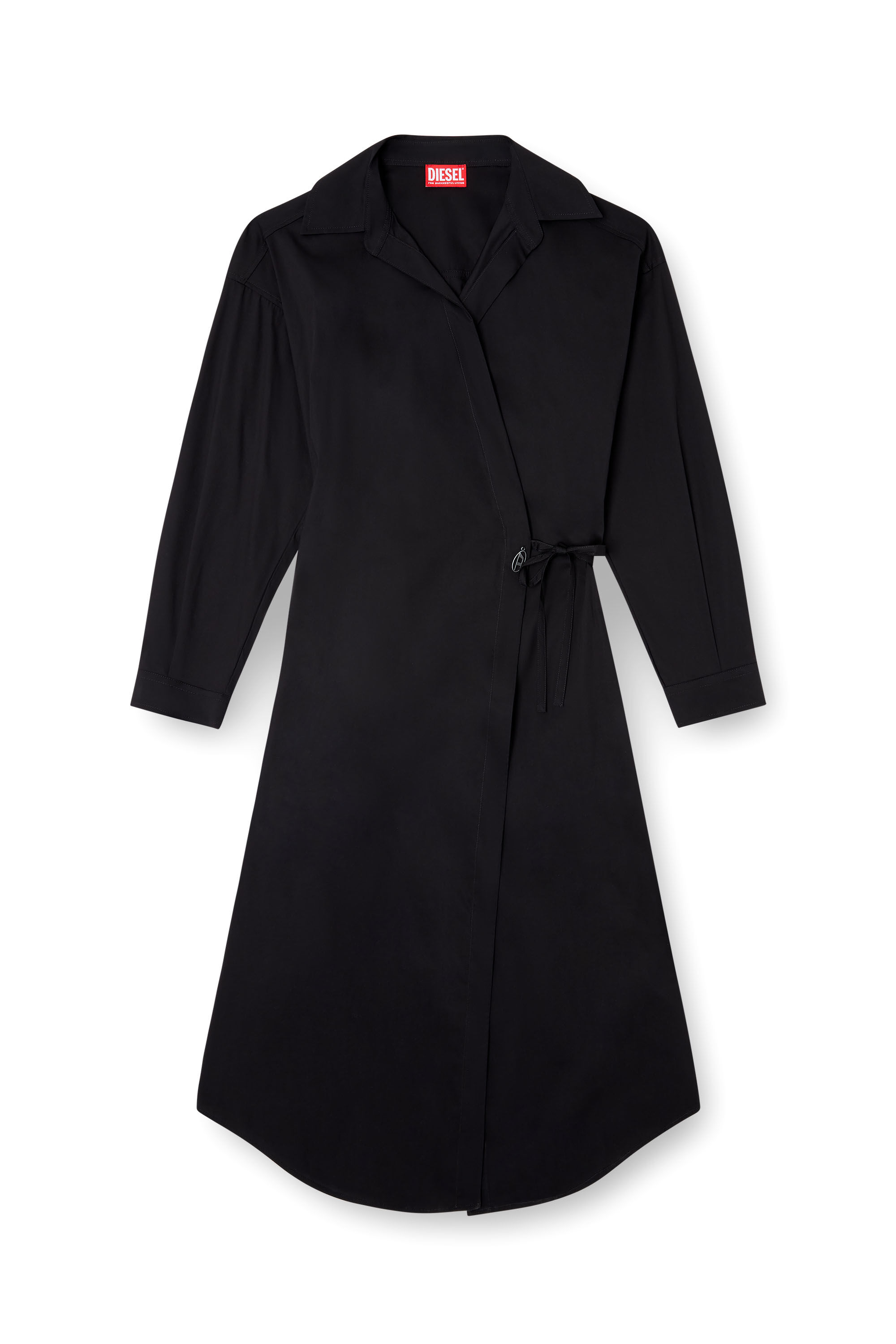 Diesel - D-ELPHI-LONG, Robe chemise portefeuille en popeline mélangée de coton Femme in Noir - 2
