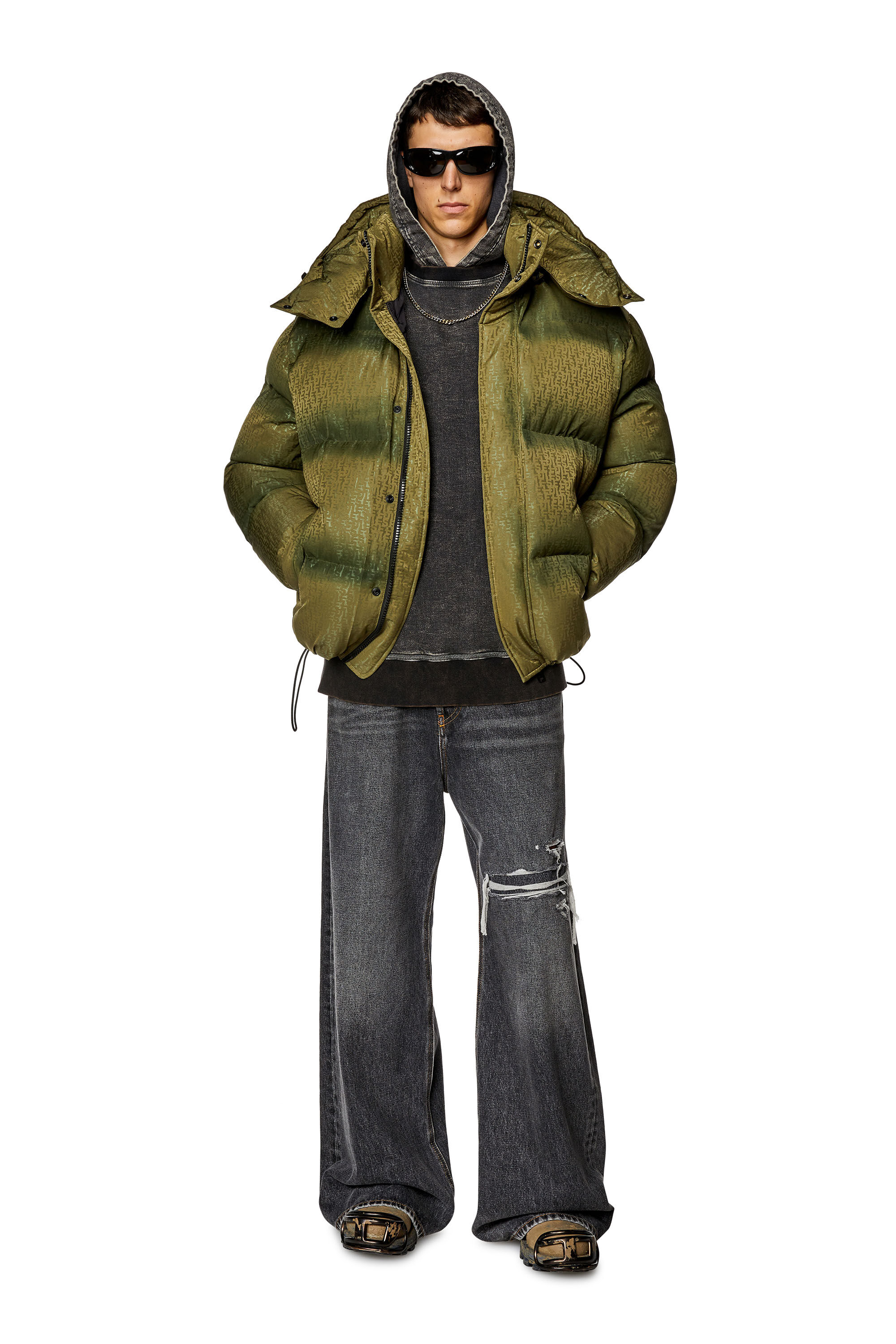 Diesel - W-ROLFYS-MON, Veste doudoune avec motif monogram Homme in Vert - 1