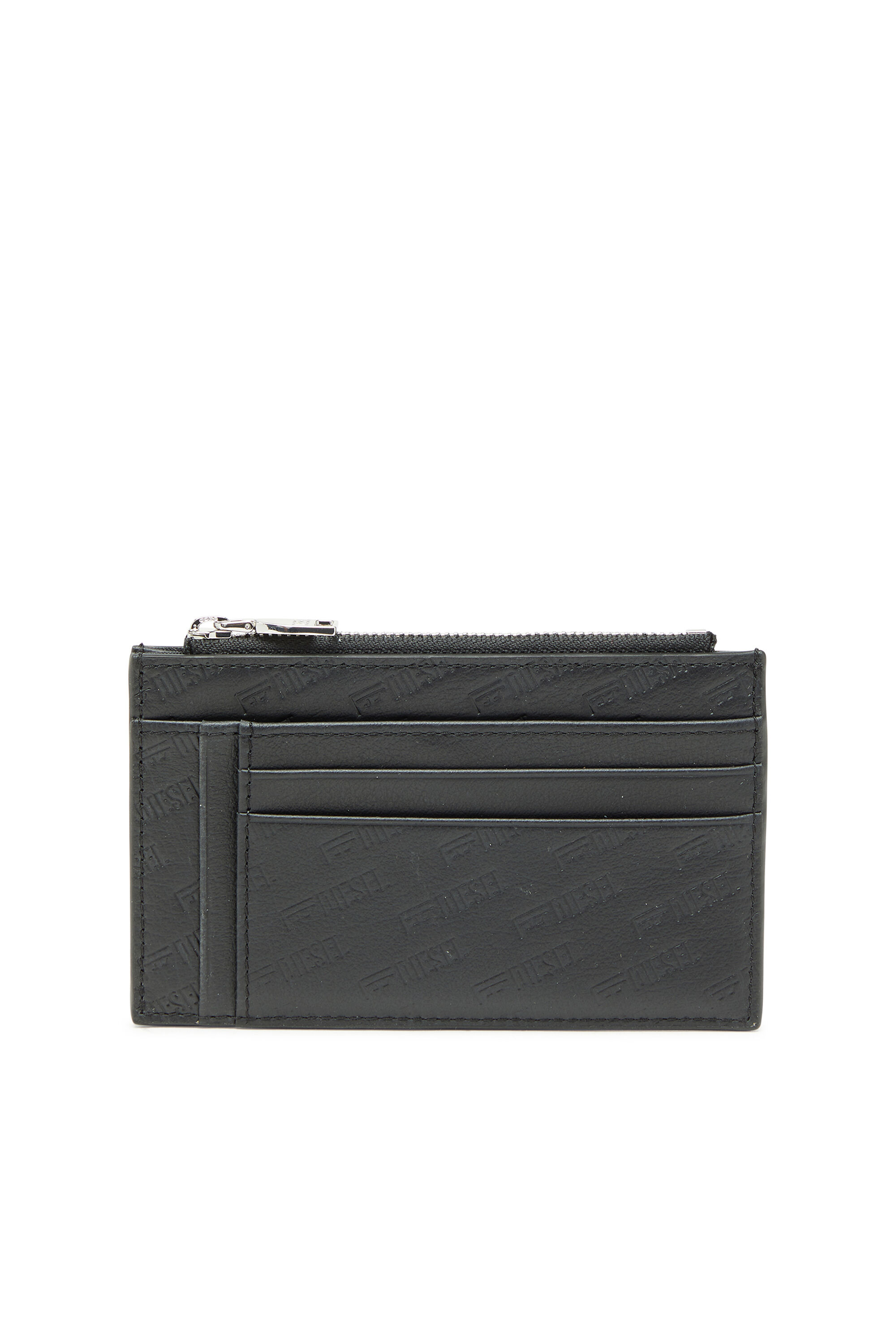 Diesel - MONOGRAM CARD CASE VI, Man's Embossed leather card holder with zip pocket in Black - 1