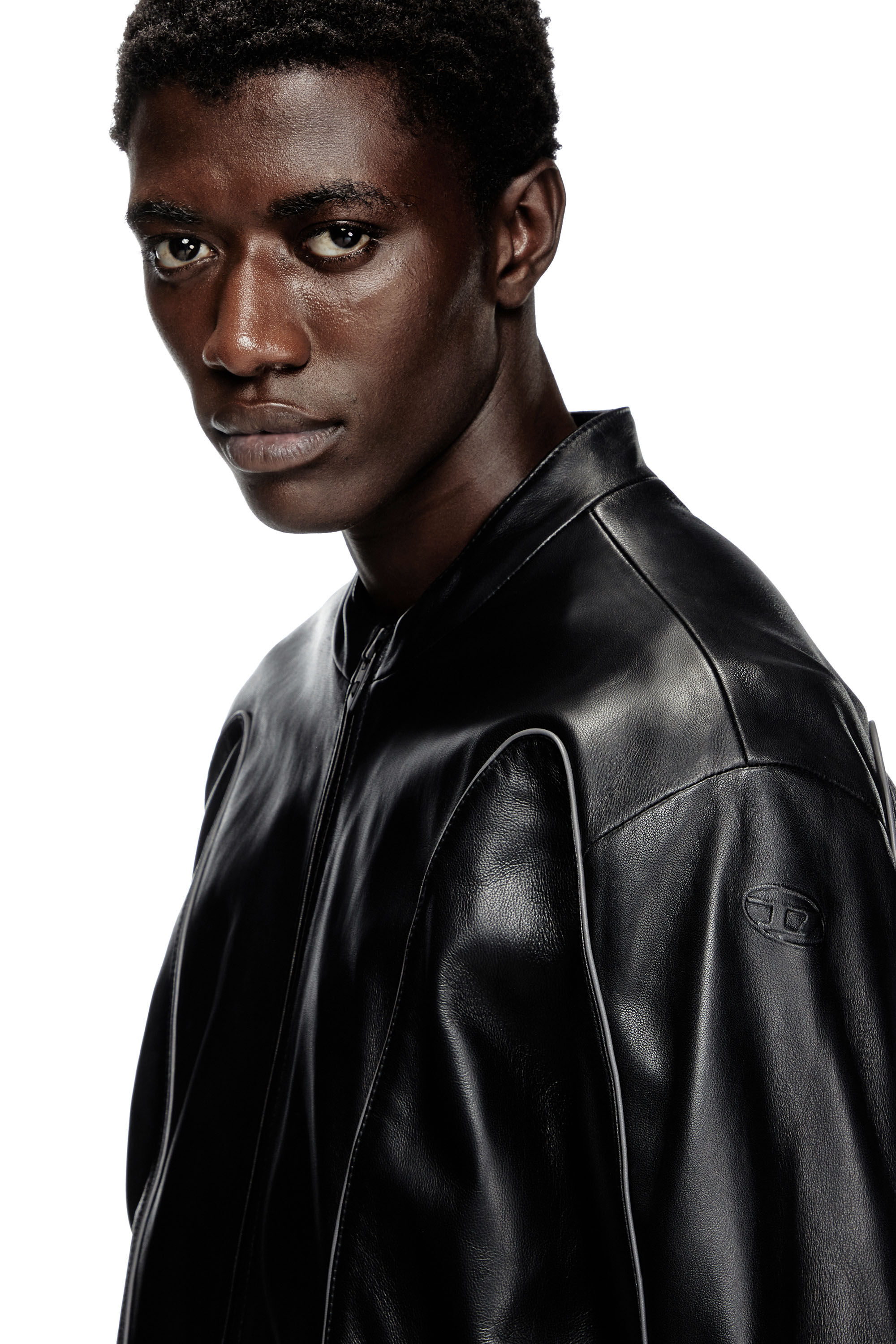 Diesel - L-KRIXY, Veste biker en cuir avec détails passepoilés Homme in Noir - 5