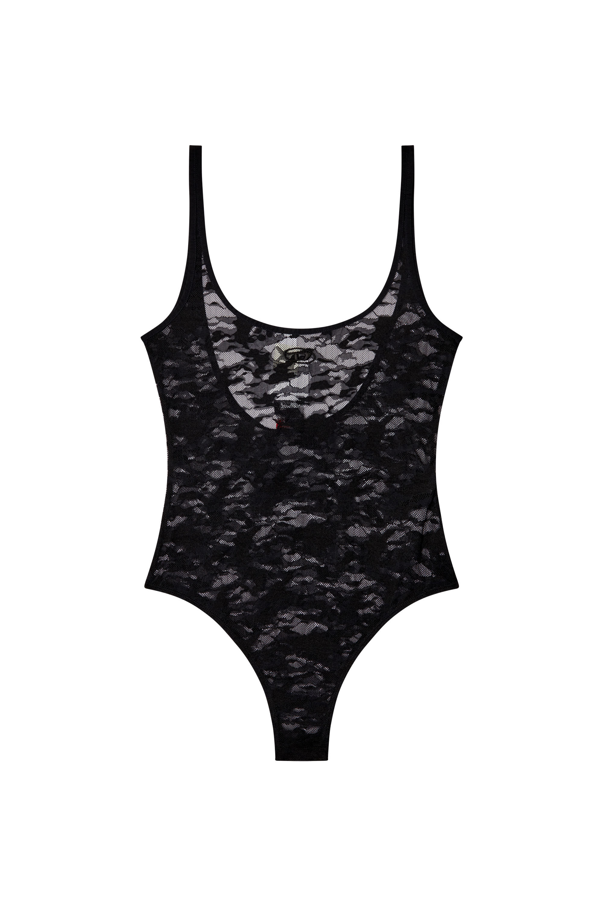 Diesel - MEGAN-UTLT, Body en dentelle camouflage avec logo Oval D brodé Femme in Noir - 2
