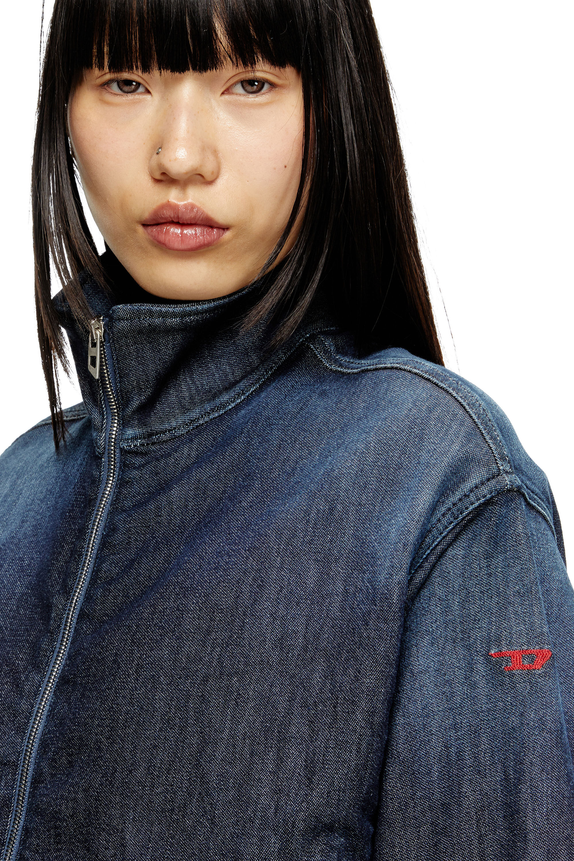 Diesel - DE-SANDERZ JOGG, Veste en JoggJeans avec col montant Femme in Bleu - 5