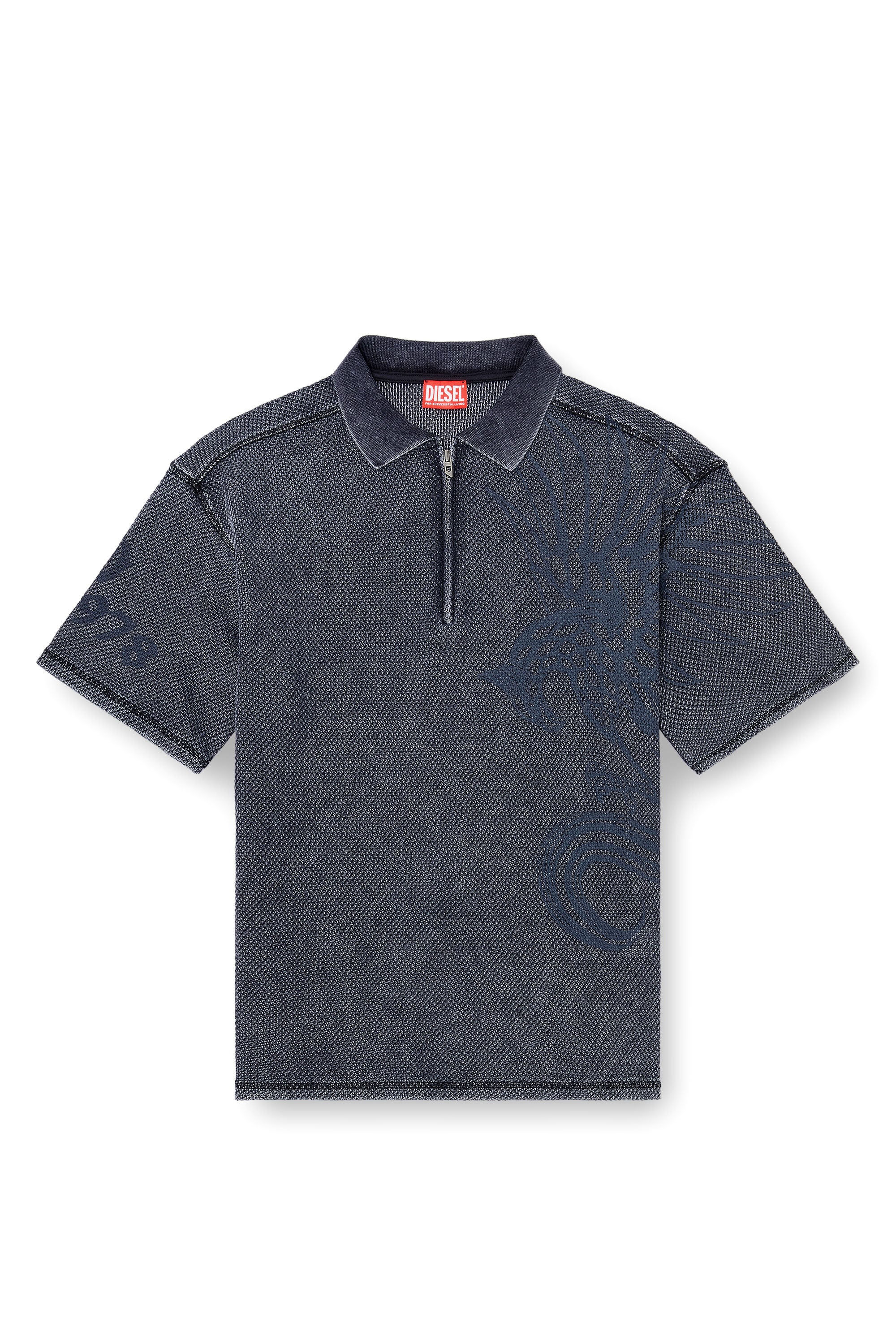 Diesel - T-ERRY-ZIP, Polo en mesh jacquard avec imprim&eacute; Phoenix Homme in Gris - 2