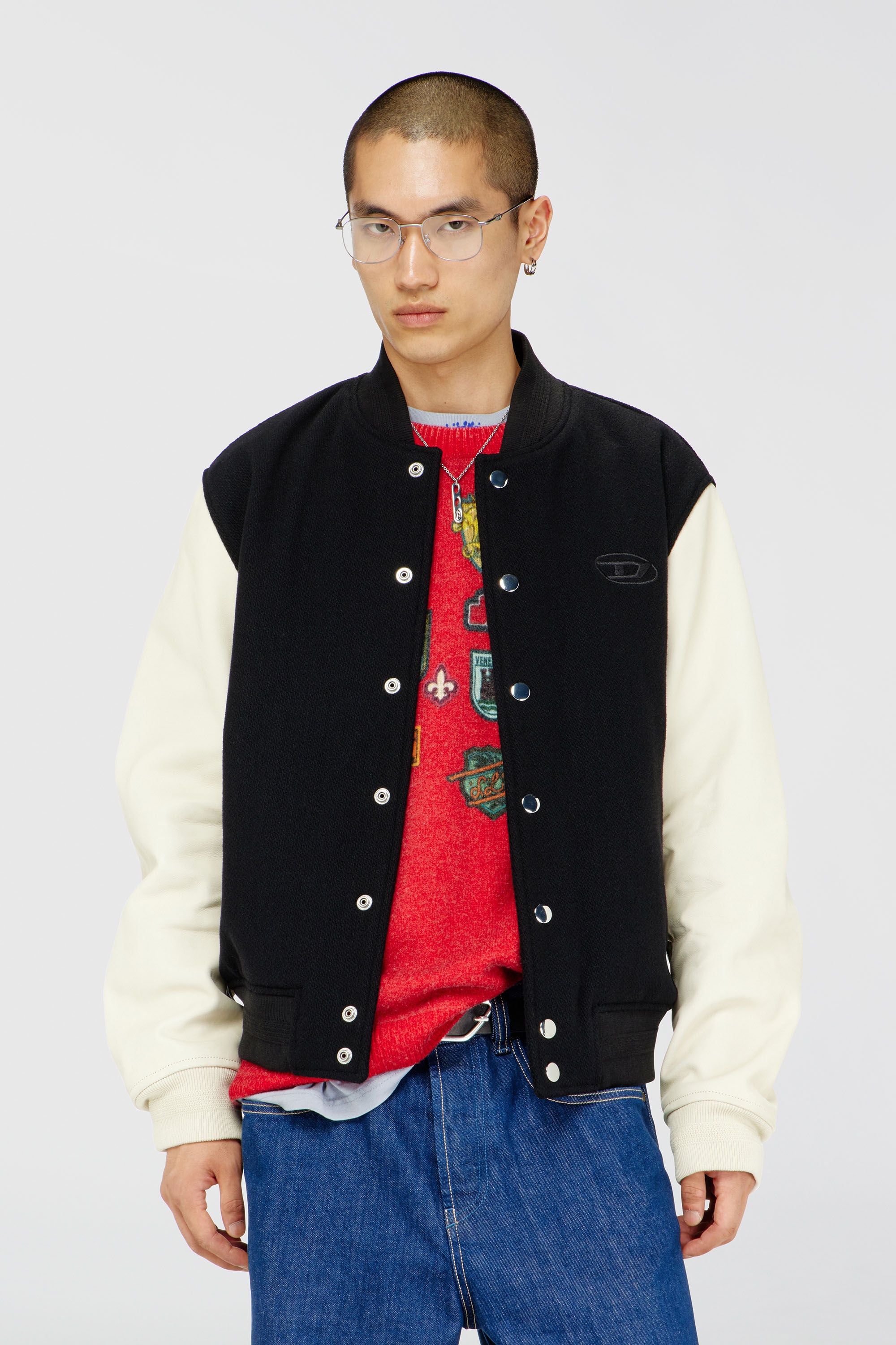 Diesel - L-ARRY-WRD, Blouson aviateur en m&eacute;lange de laine et cuir Homme in Polychrome - 3