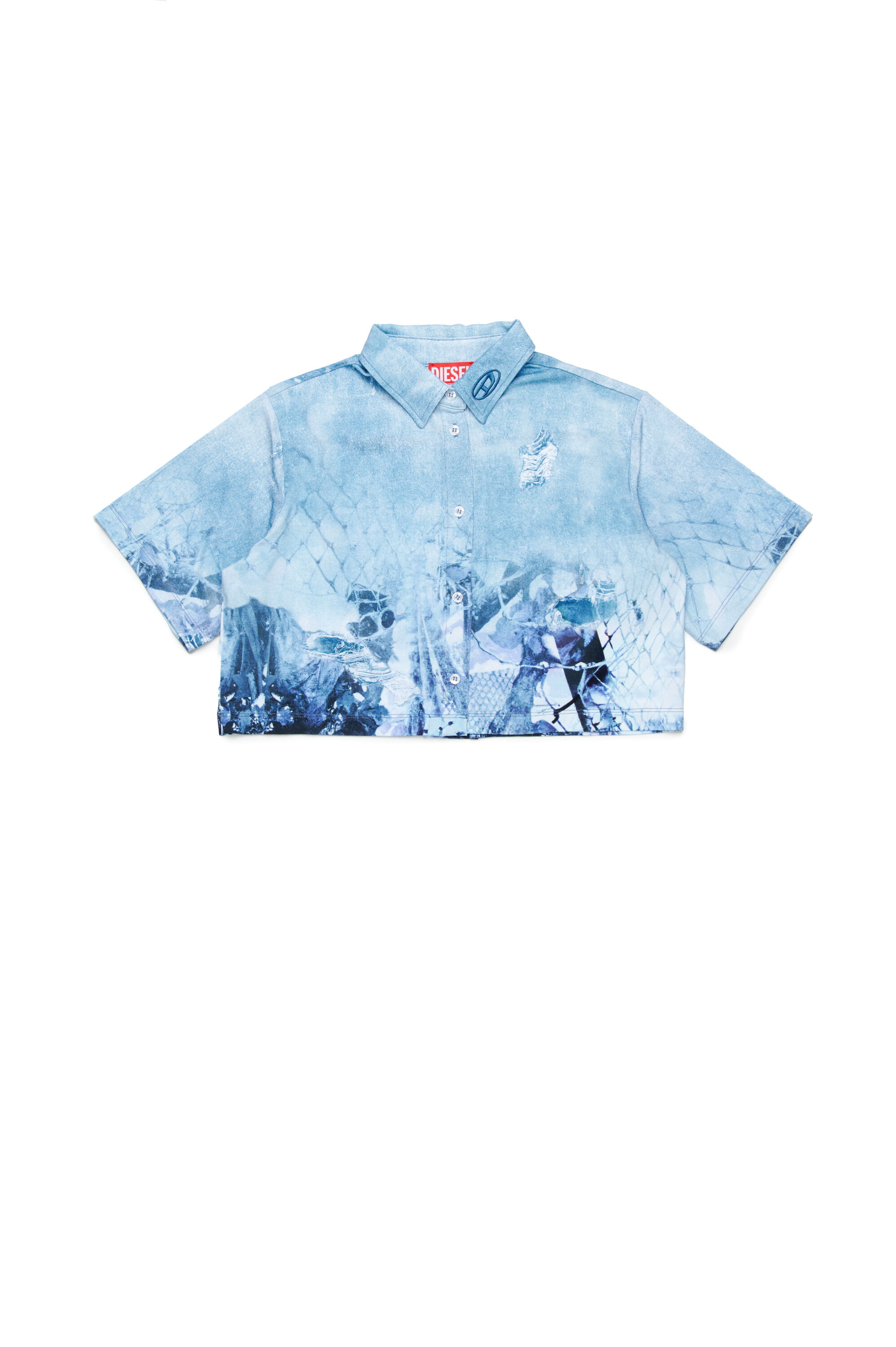 Diesel - CERDY, Chemise cropped avec imprimé Camouflower Femme in Bleu - 1