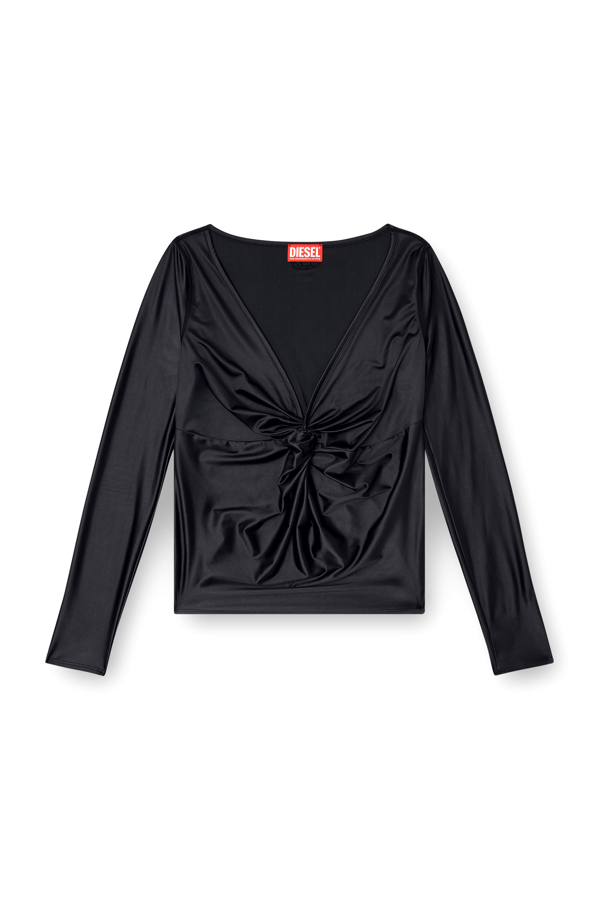Diesel - T-KNOT, Top avec décolleté en V froncé à manches longues avec finition en chintz Femme in Noir - 2