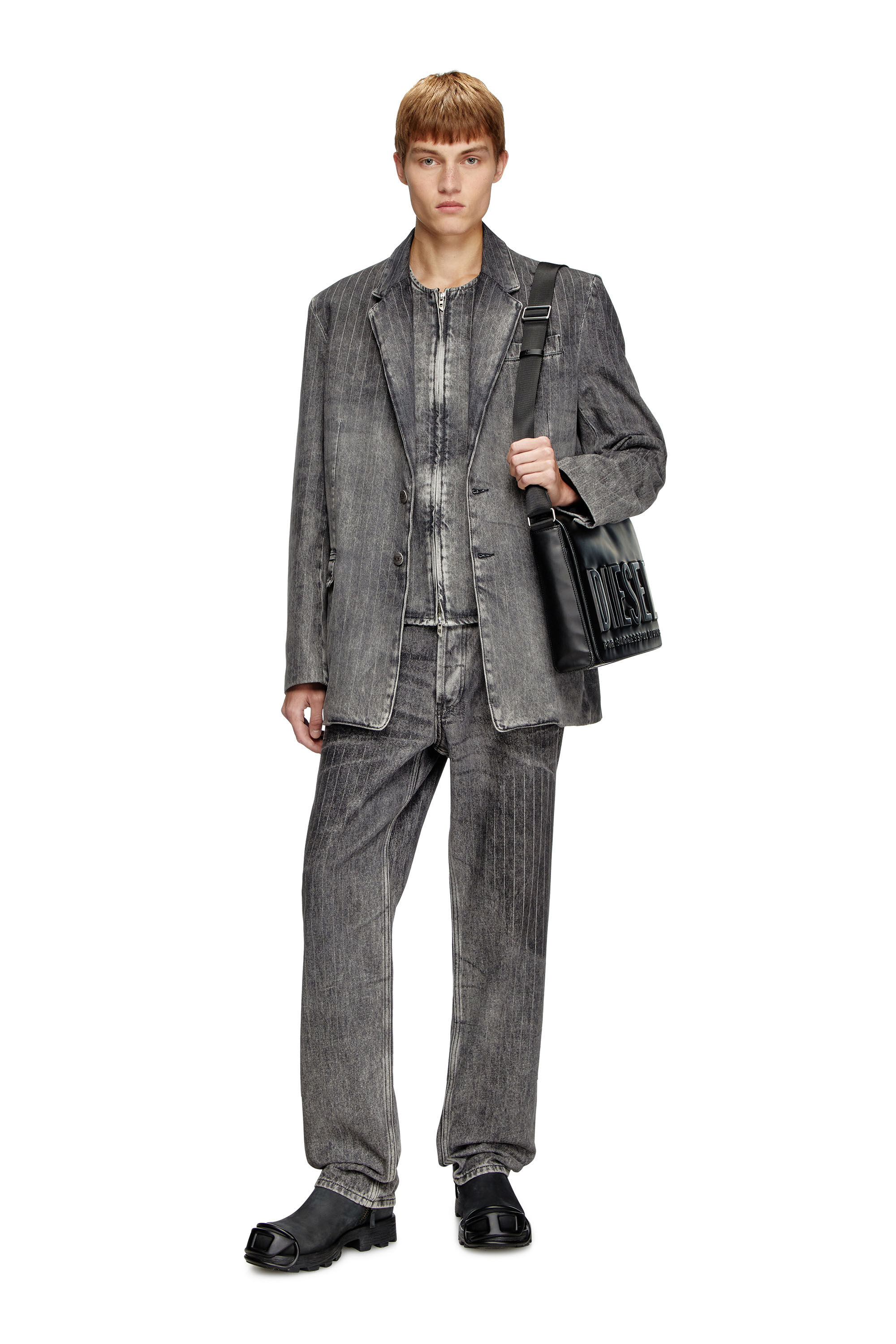 Diesel - D-REGER-S, Blazer tailleur en denim à rayures Mixte in Noir - 1