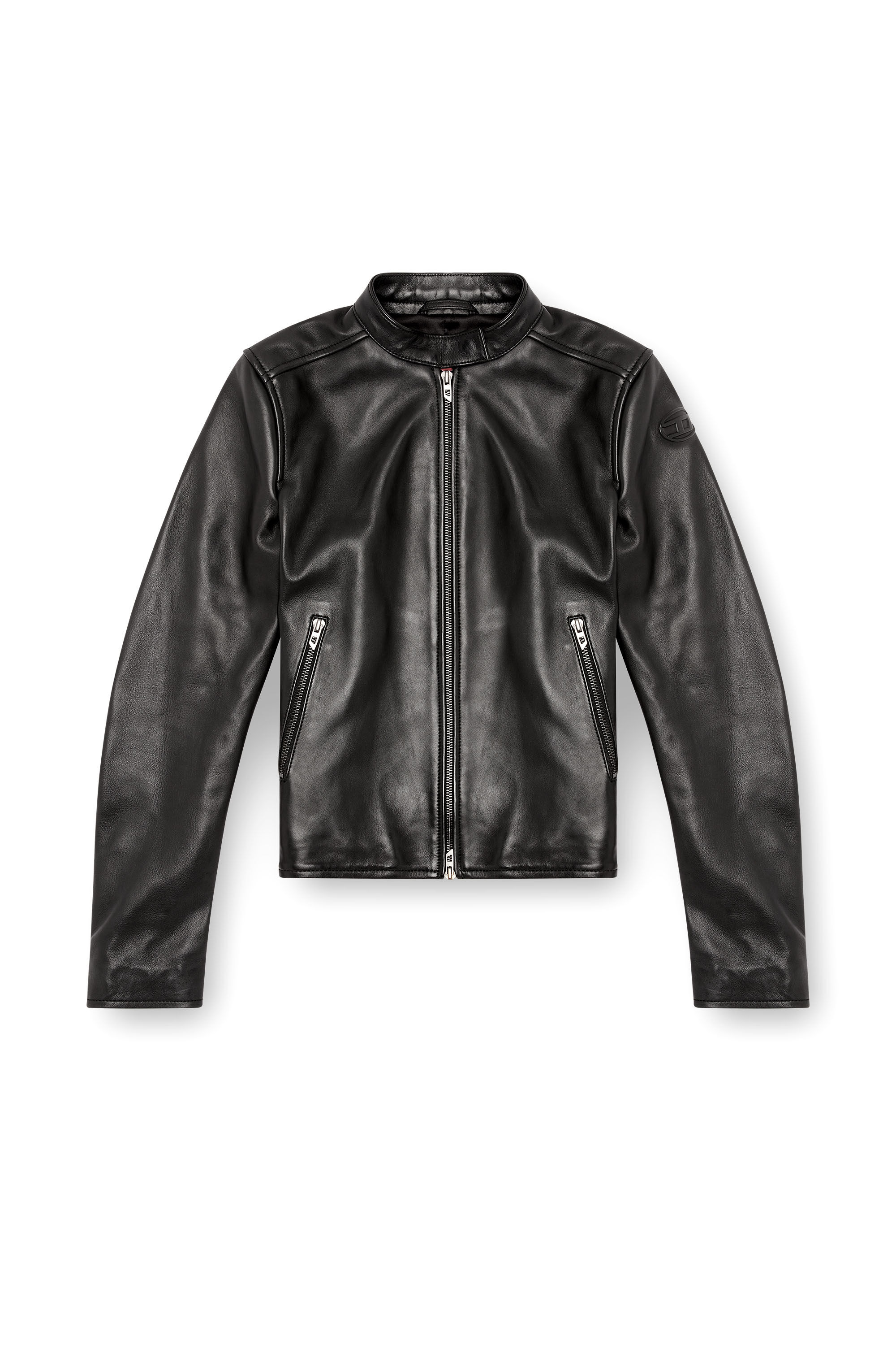 Blouson biker en cuir avec logo embosse Femme Noir Diesel