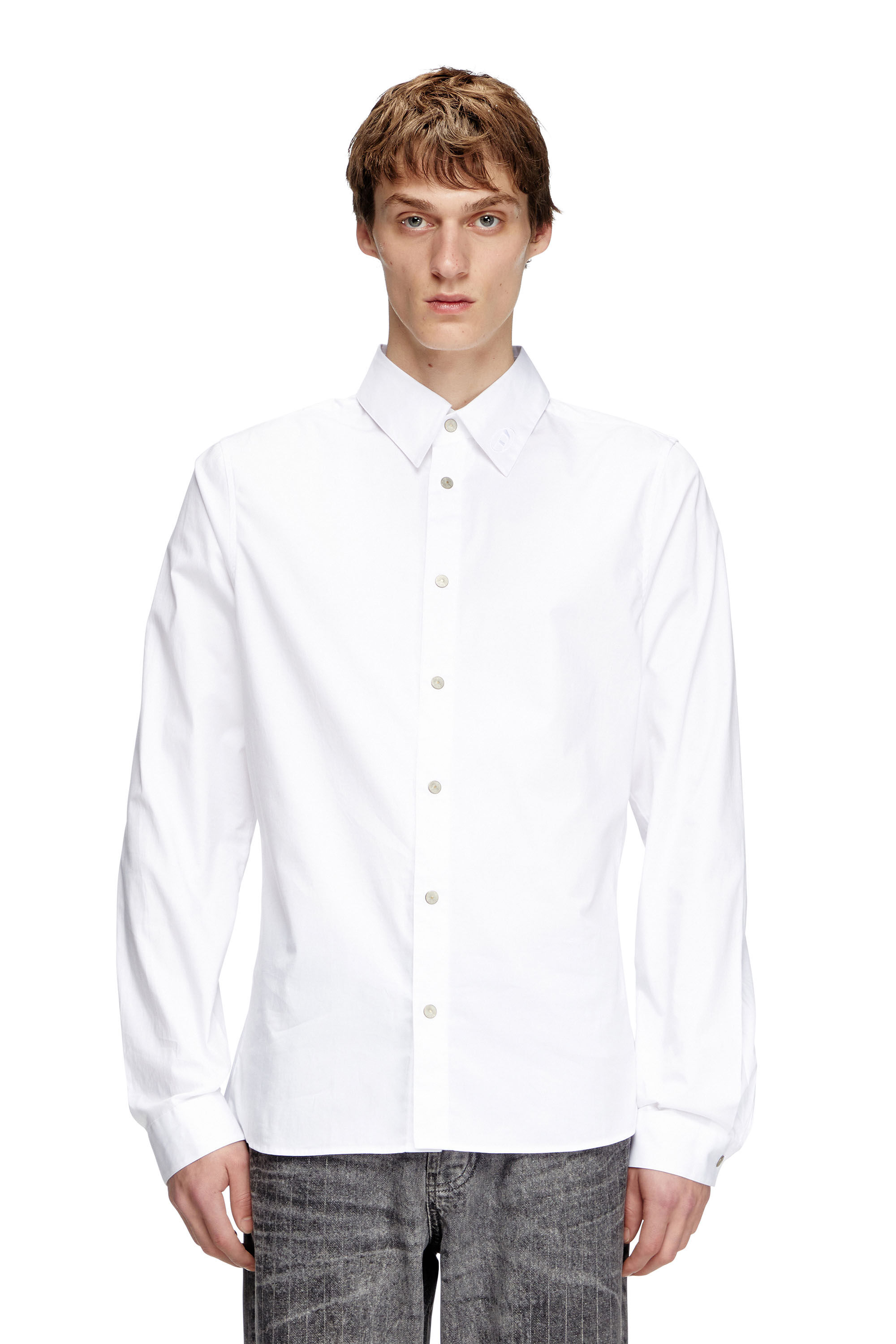Diesel - S-FITTY-A, Chemise élégante avec col à logo brodé Homme in Blanc - 3