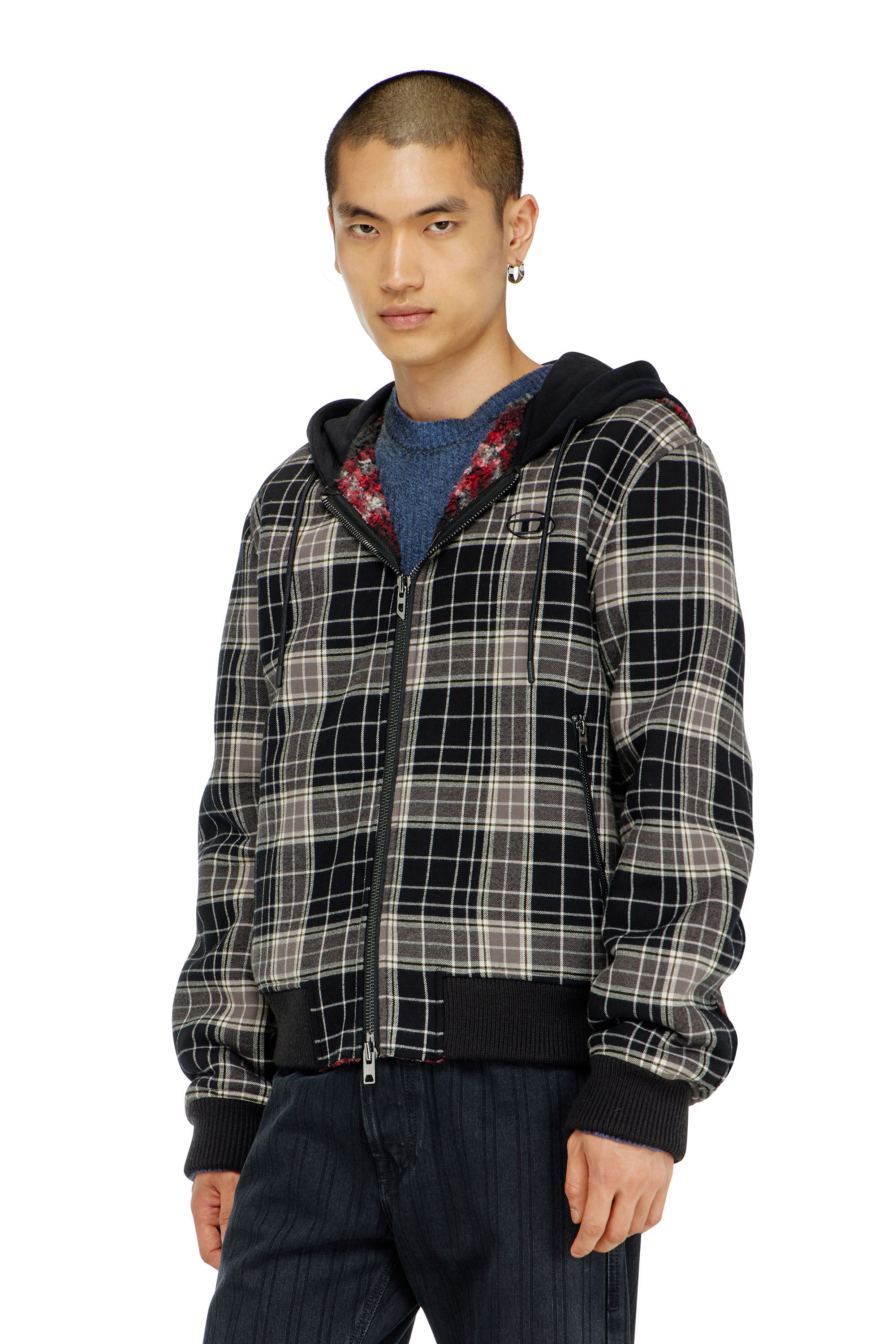 Diesel - W-KUNST, Blouson bomber &agrave; carreaux avec int&eacute;rieur effet teddy Homme in Polychrome - 3