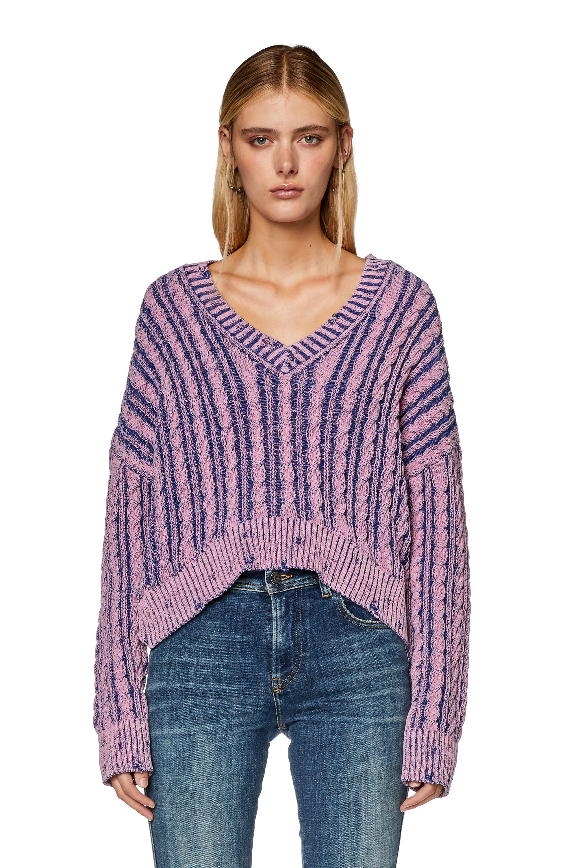 Diesel - M-OXIA, Pull épais en coton bicolore Femme in Violet - 5