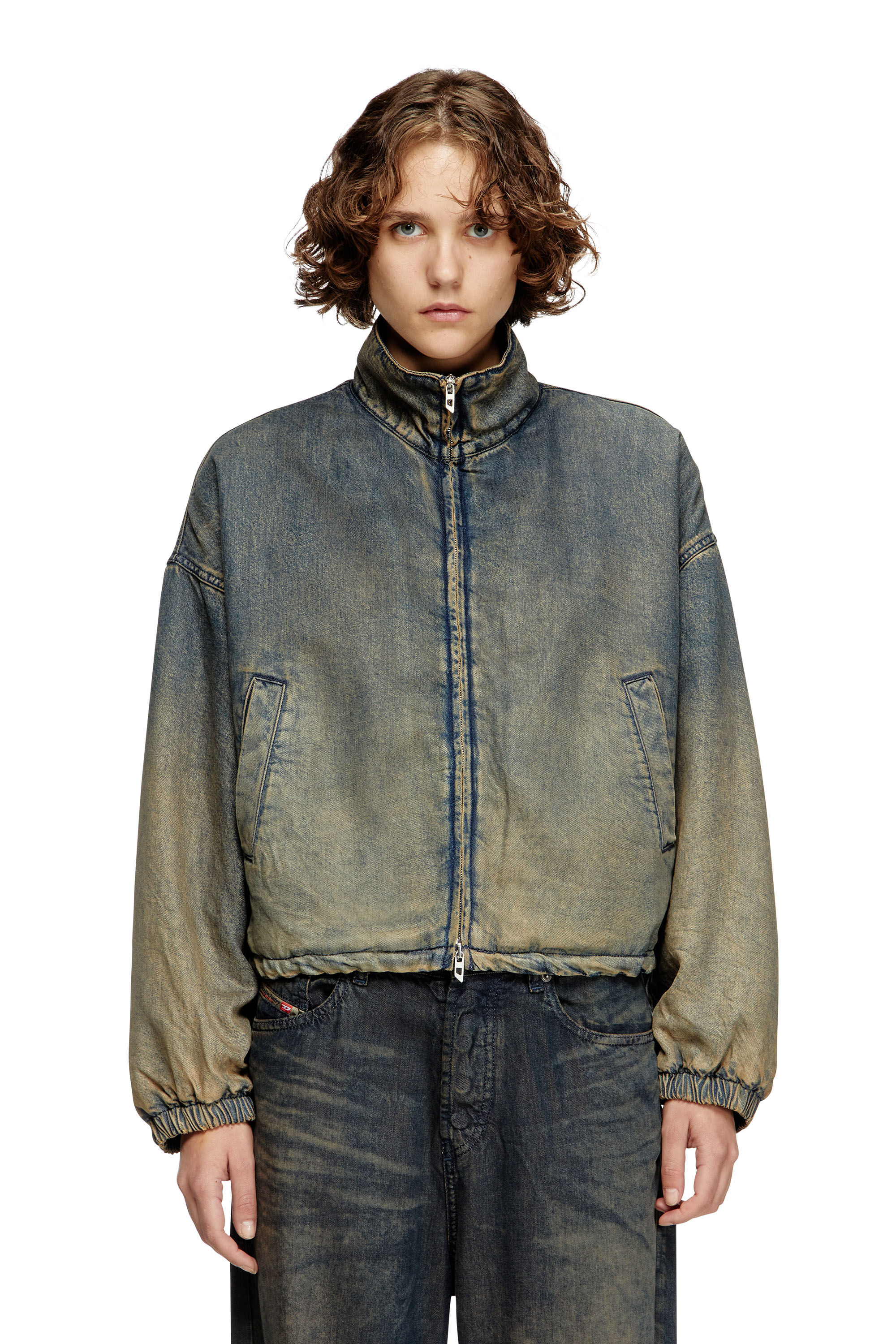 Diesel - DE-FLOWER-S, Veste zippée en denim fluide nuancé Femme in Bleu - 3