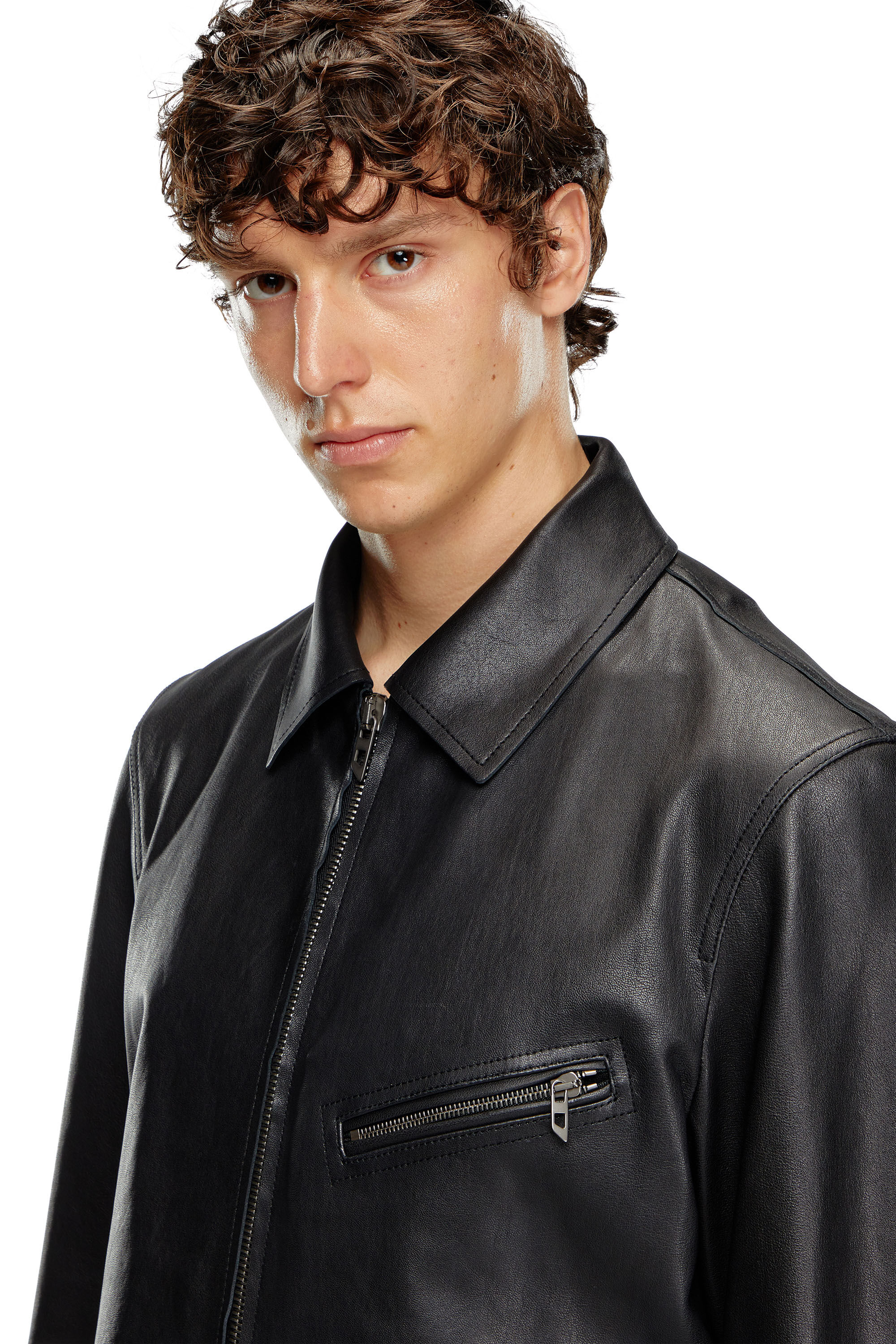 Veste en cuir avec Oval D embossé Homme | Noir | Diesel