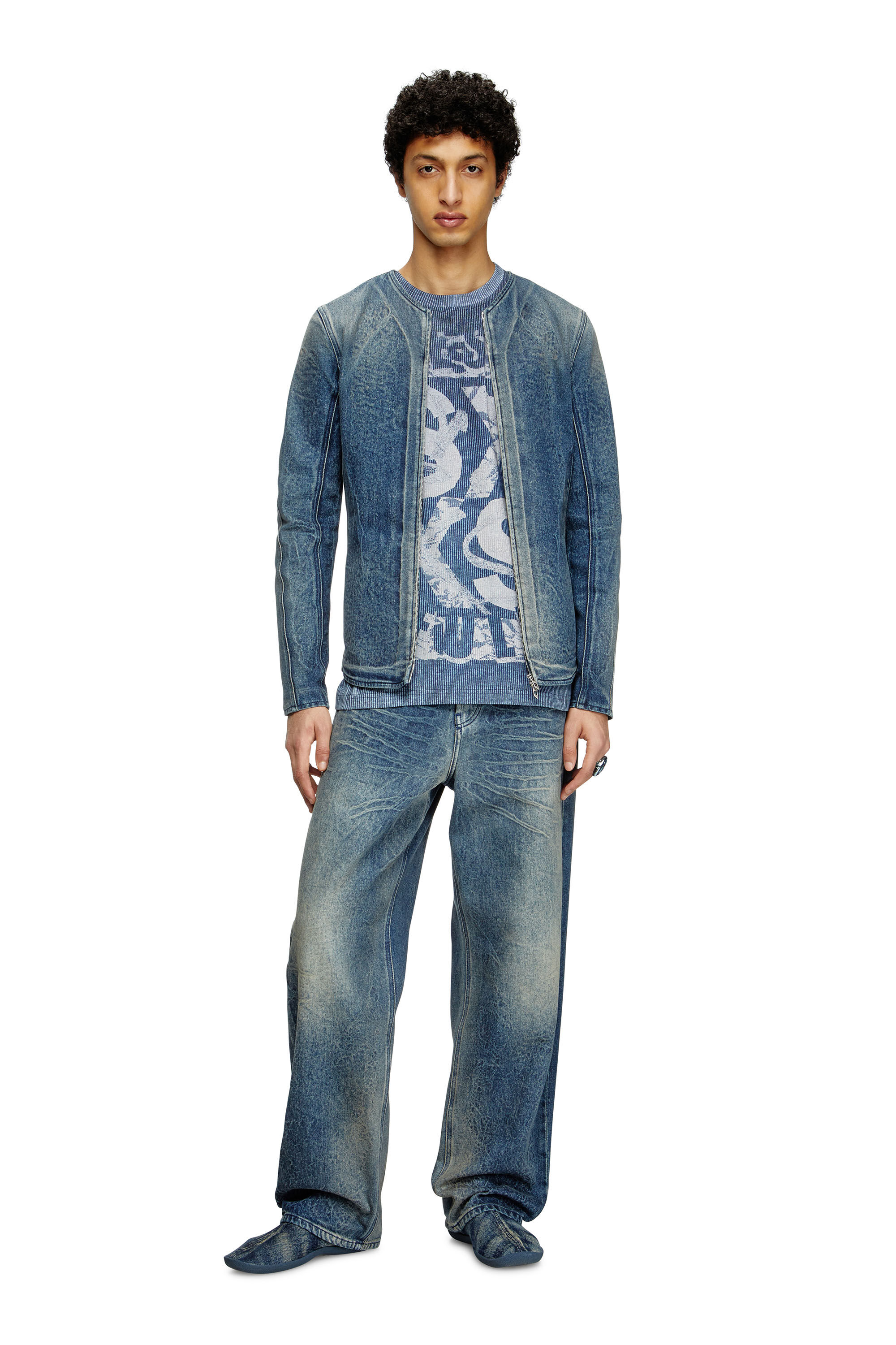 Diesel - T-NORM-R3, T-shirt avec imprimé en maille côtelée Homme in Bleu - 1