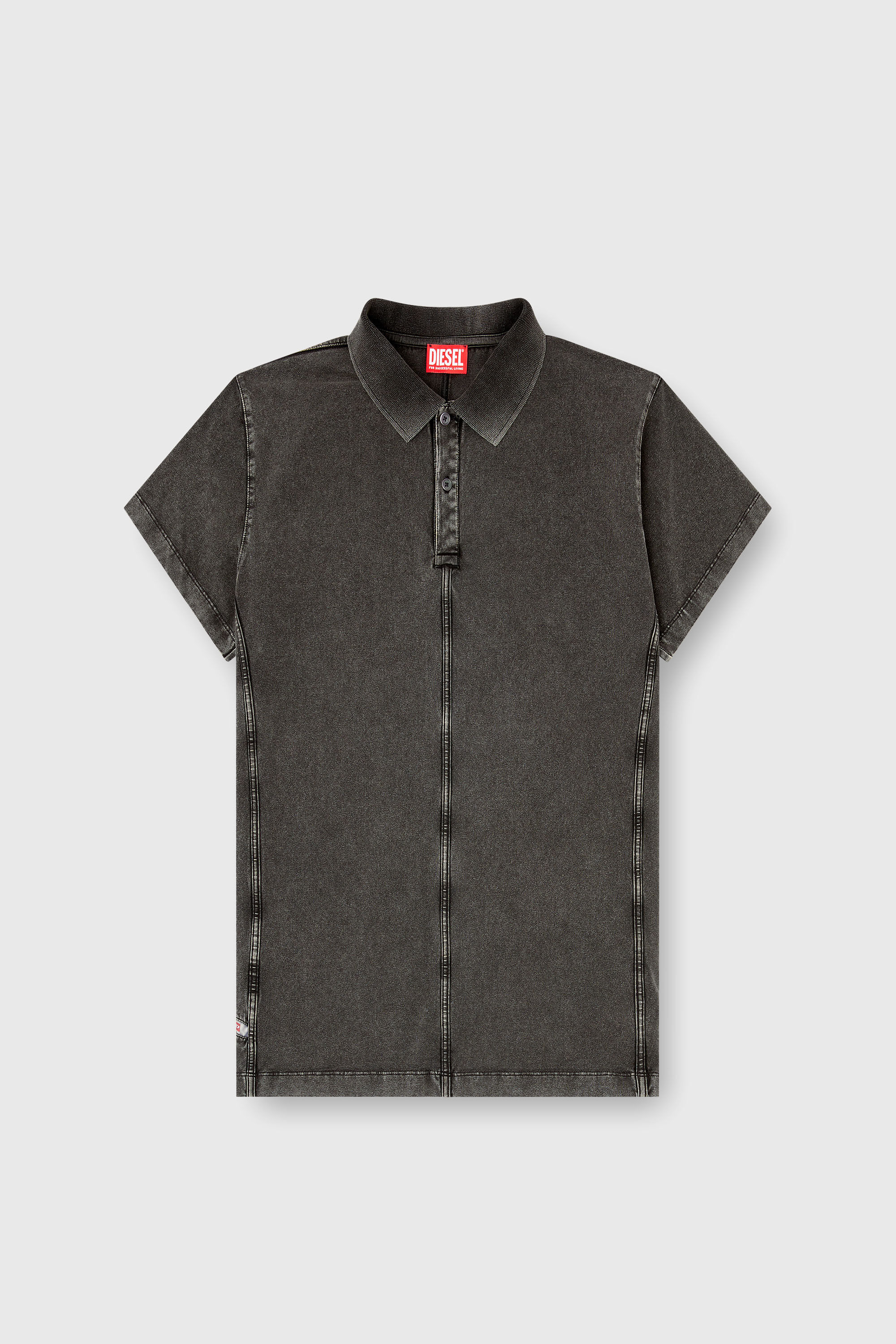 Diesel - T-NOMELY, Polo en jersey effet denim Homme in Noir - 2
