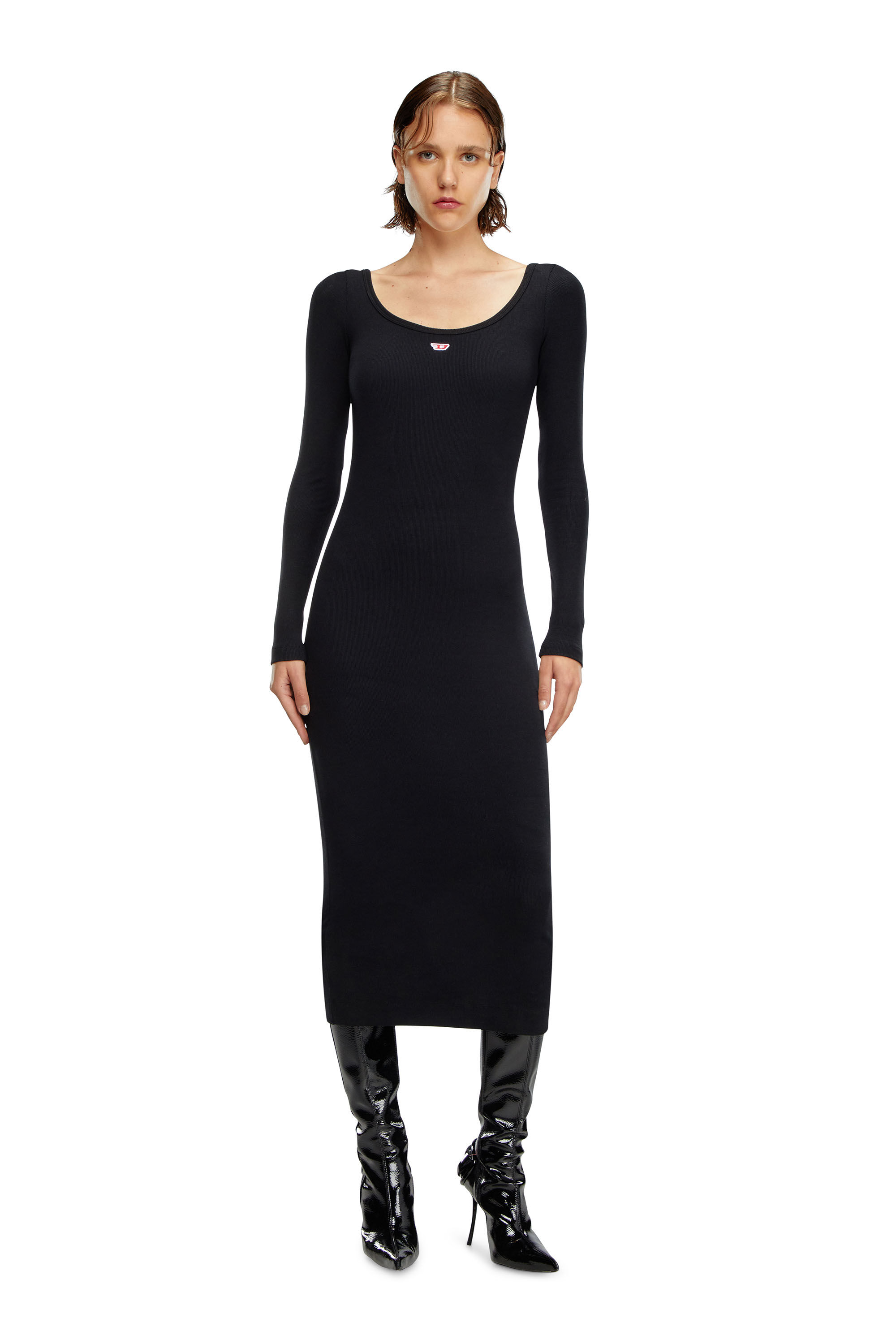 Robe midi a encolure degagee Femme Noir Diesel