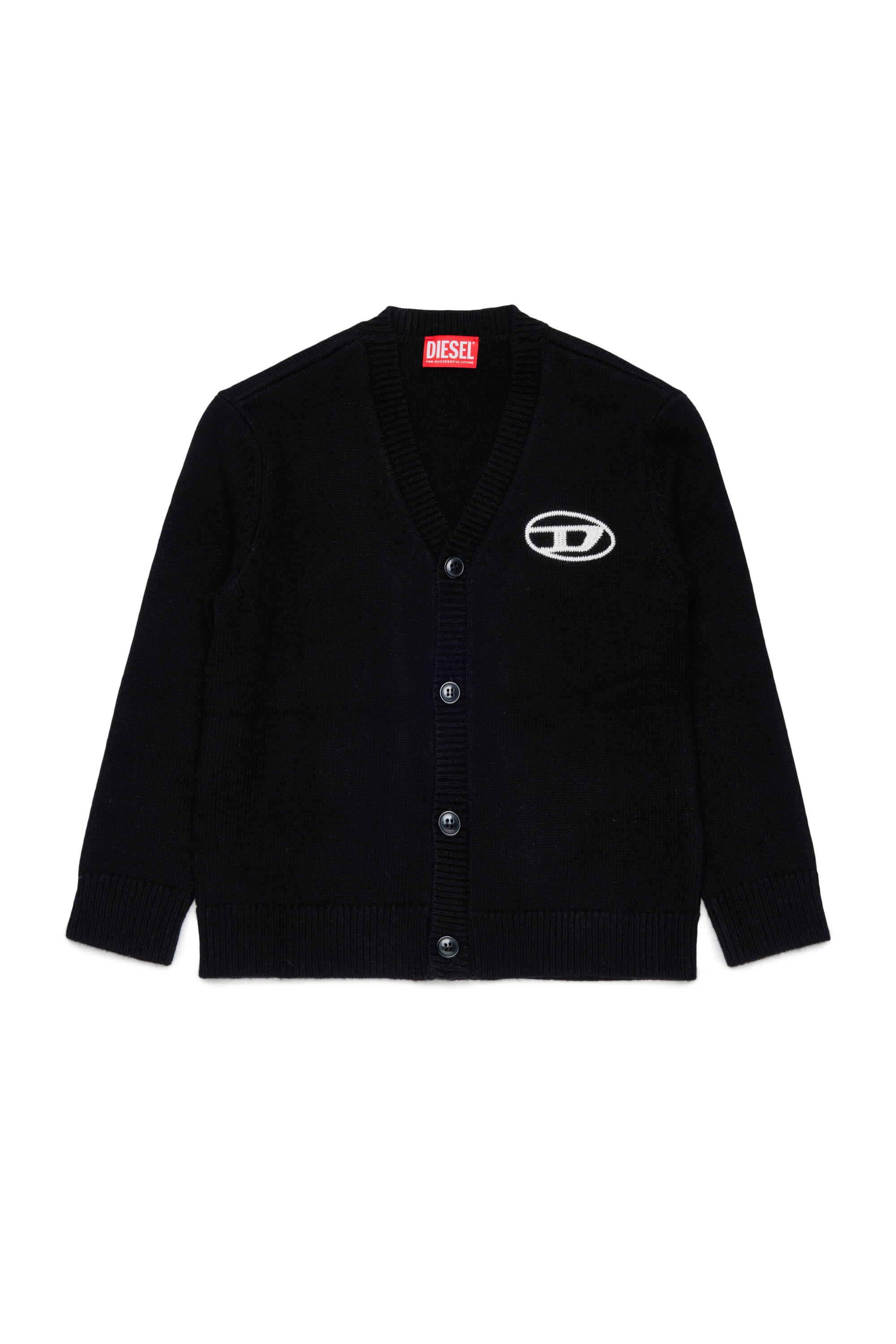 Diesel - KLABO CARDIGAN OVER, Cardigan enrichi en cachemire avec logo Oval D Homme in Noir - 1