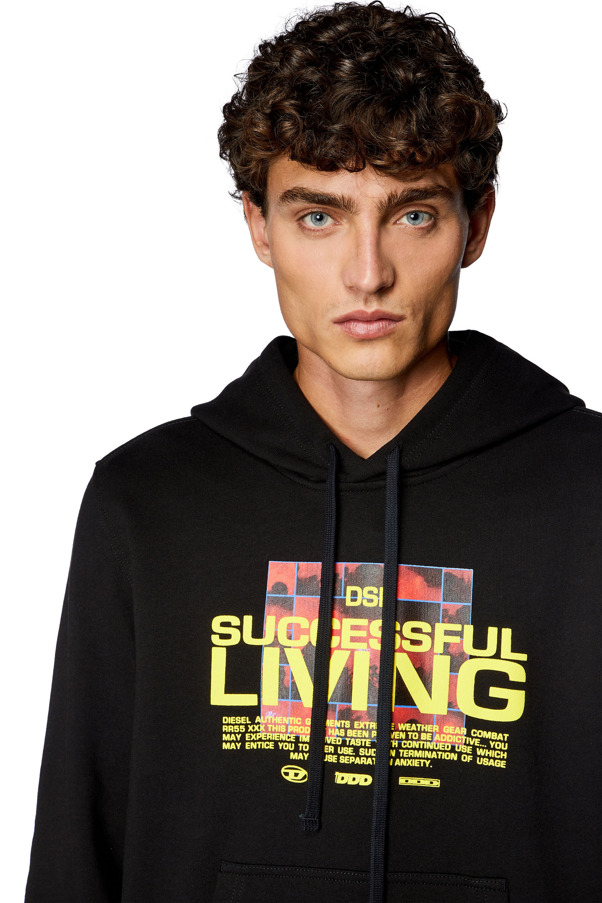 Diesel - S-GINN-HOOD-N1, Sweat-shirt à capuche avec lettrage à encre gonflante Homme in Noir - 5